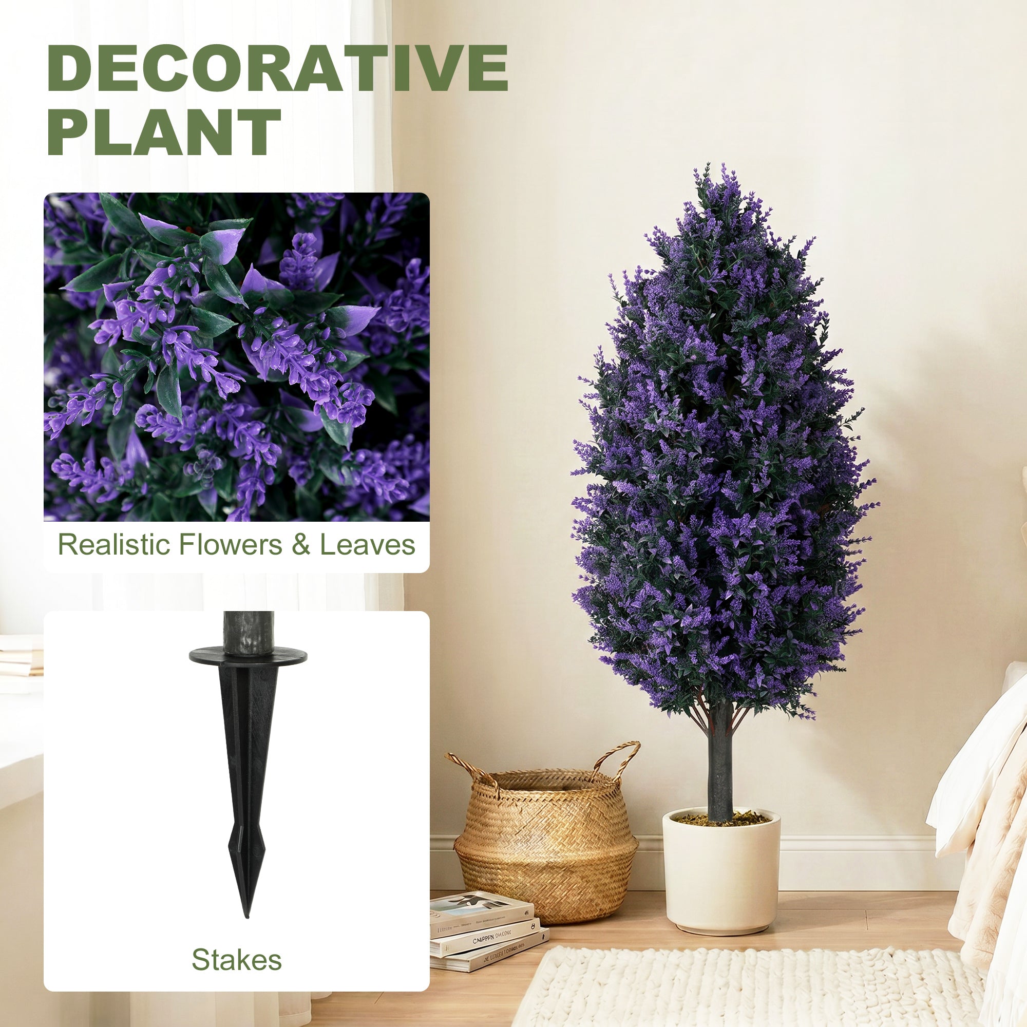 HOMCOM Set of 2 Artificial Lavender Flowers, Indoor Outdoor Fake Plants with Stakes, UV Resistant for Garden,  90 cm, Blue