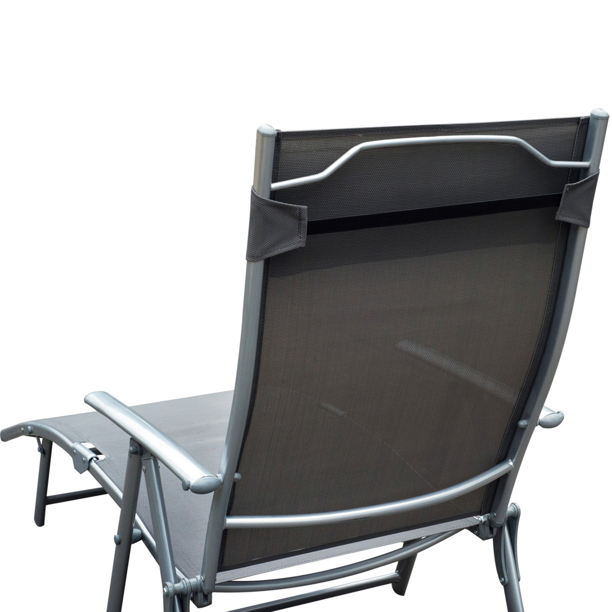 Outsunny Folding Sun Lounger, Texteline Recliner Chair, 5-Level Adjustable Patio Garden, Grey