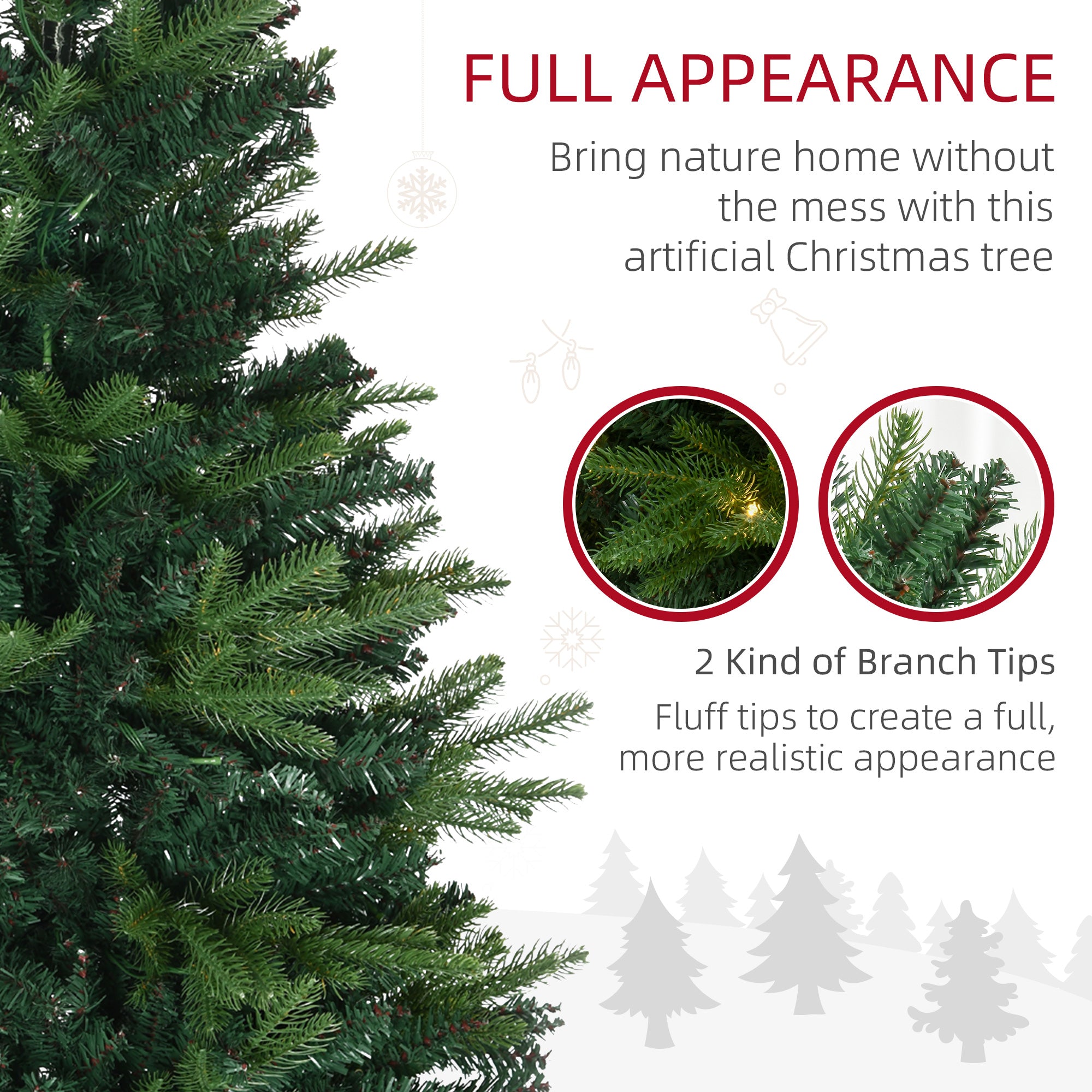 HOMCOM 1.2m 4ft Christmas Tree Entrance Décor 750 Tips Xmas Pre-lit Tree 80 LED with Vase Base - North Peak Garden Furniture