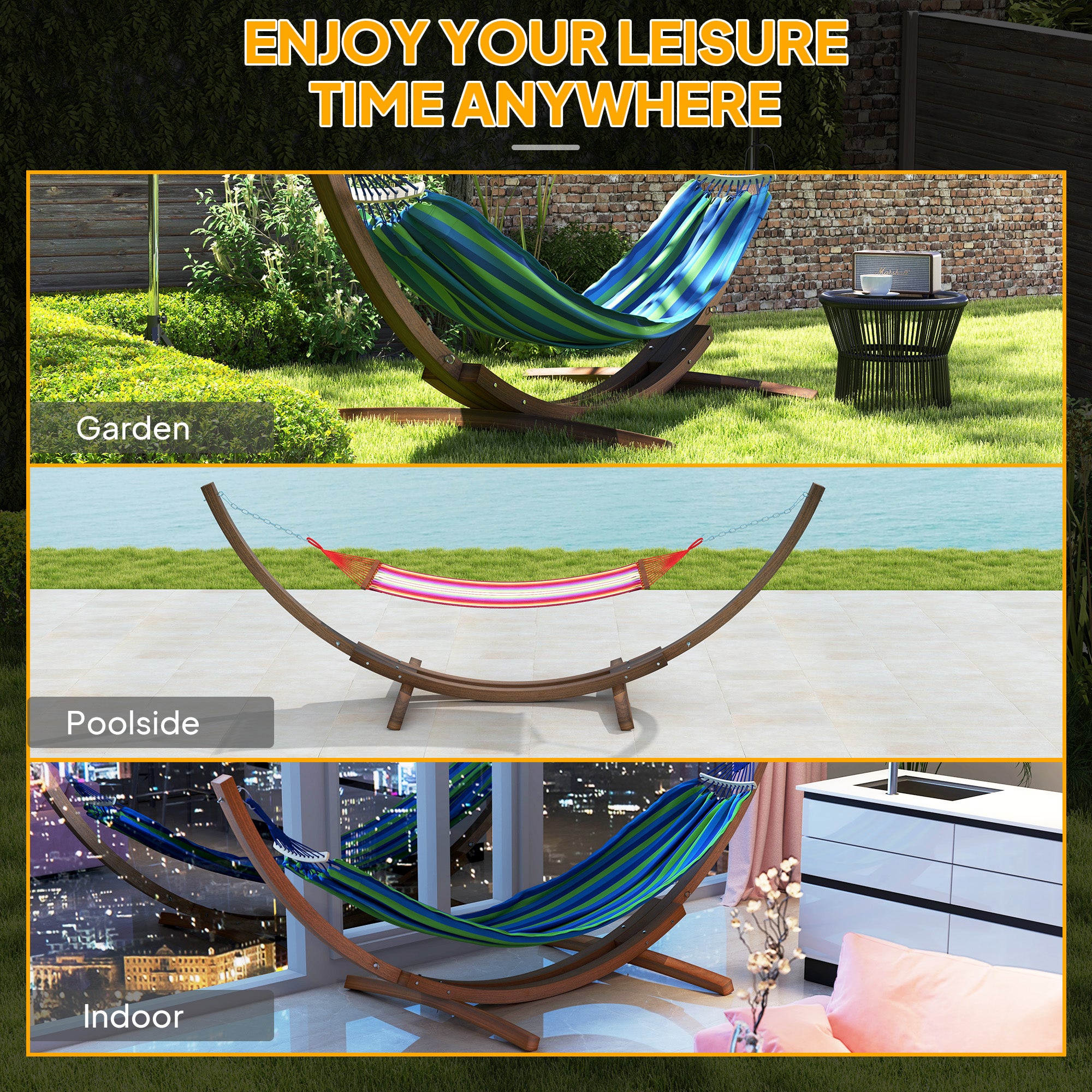 Outsunny 3.25m Wooden Hammock Stand Universal Fit Garden Picnic Camp Accessories, Brown - North Peak Garden Furniture