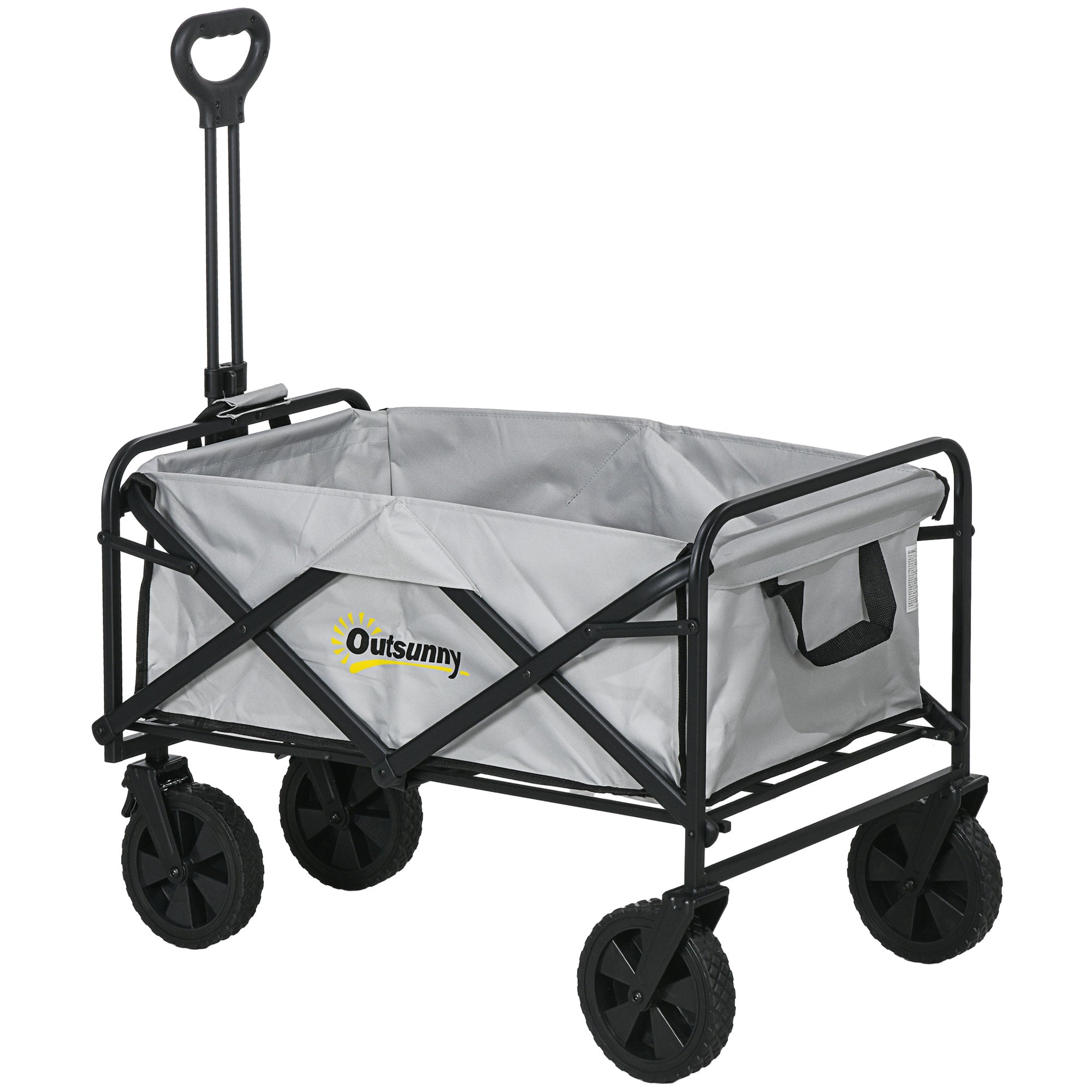 Outsunny Folding Pull Along Cart Cargo Wagon Trolley with Telescopic Handle - Dark Grey