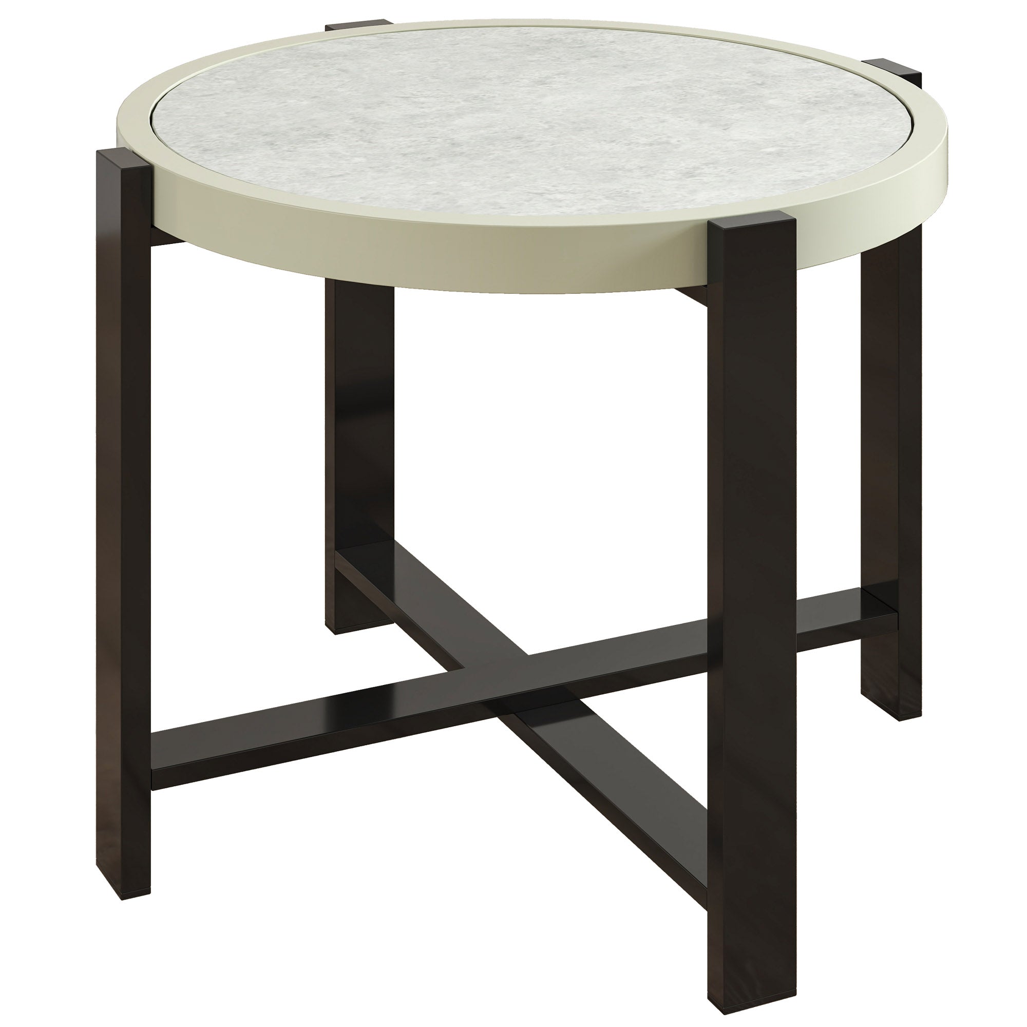 Outsunny Round Small Garden Table, 60cm Outdoor Side Table with Faux Marble Tempered Glass Top, Aluminium Frame for Garden, Patio, Balcony, Light Grey - North Peak Garden Furniture