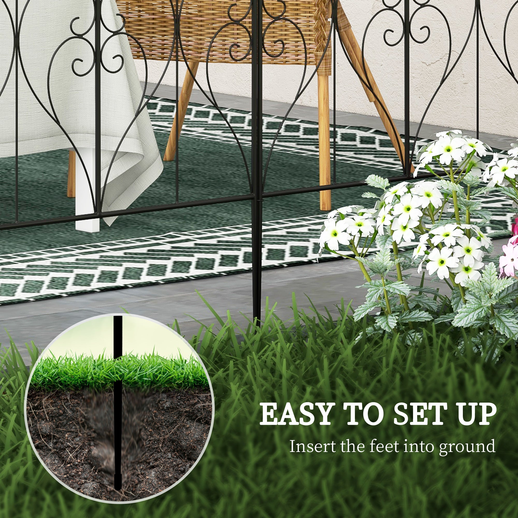 Outsunny Set of Five Decorative Heart Metal Fence Panels - Black - North Peak Garden Furniture