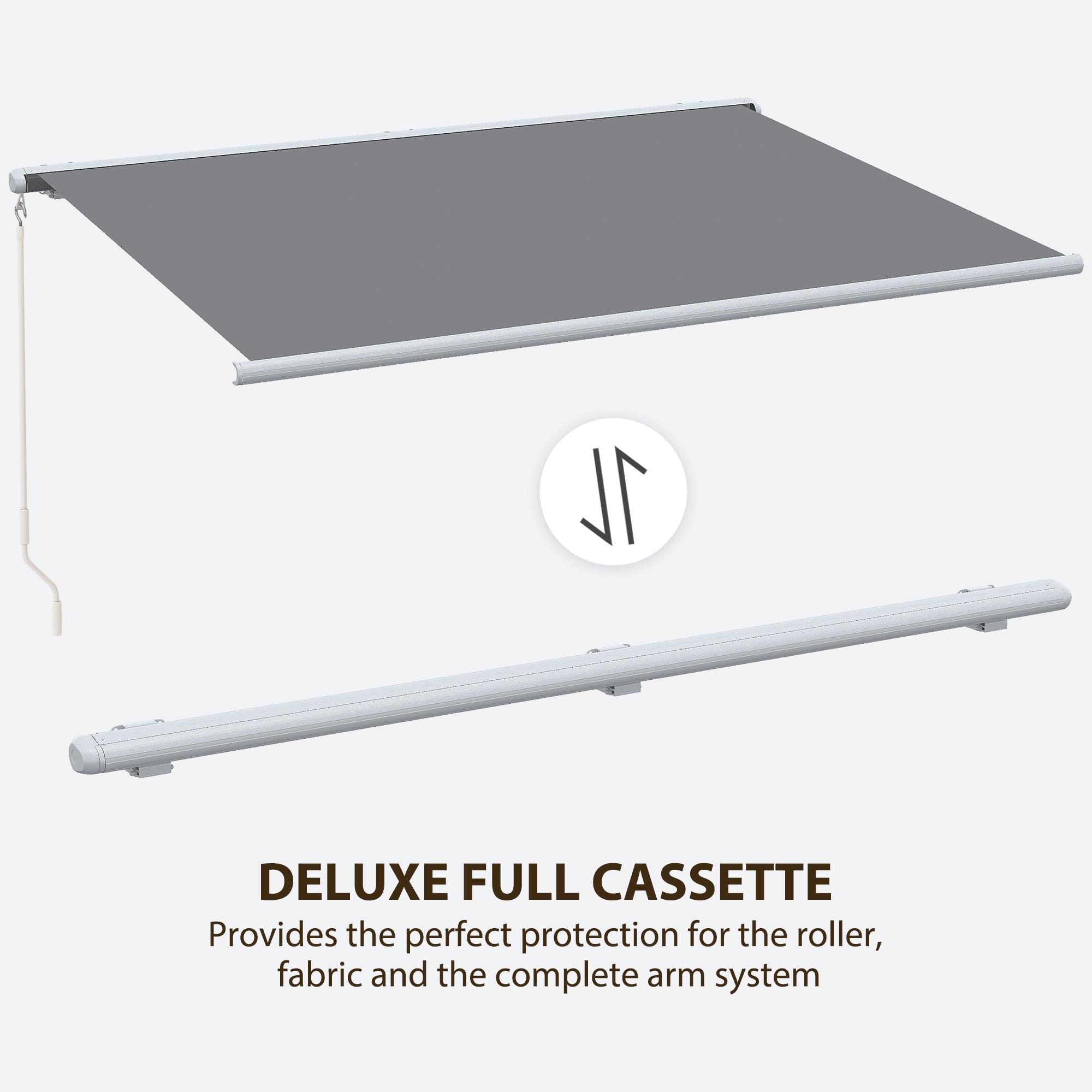 Outsunny 4x3m Full Cassette Electric/Manual Retractable Awning, Sun Canopies for Patio Door Window with Remote Controller, Grey - North Peak Garden Furniture