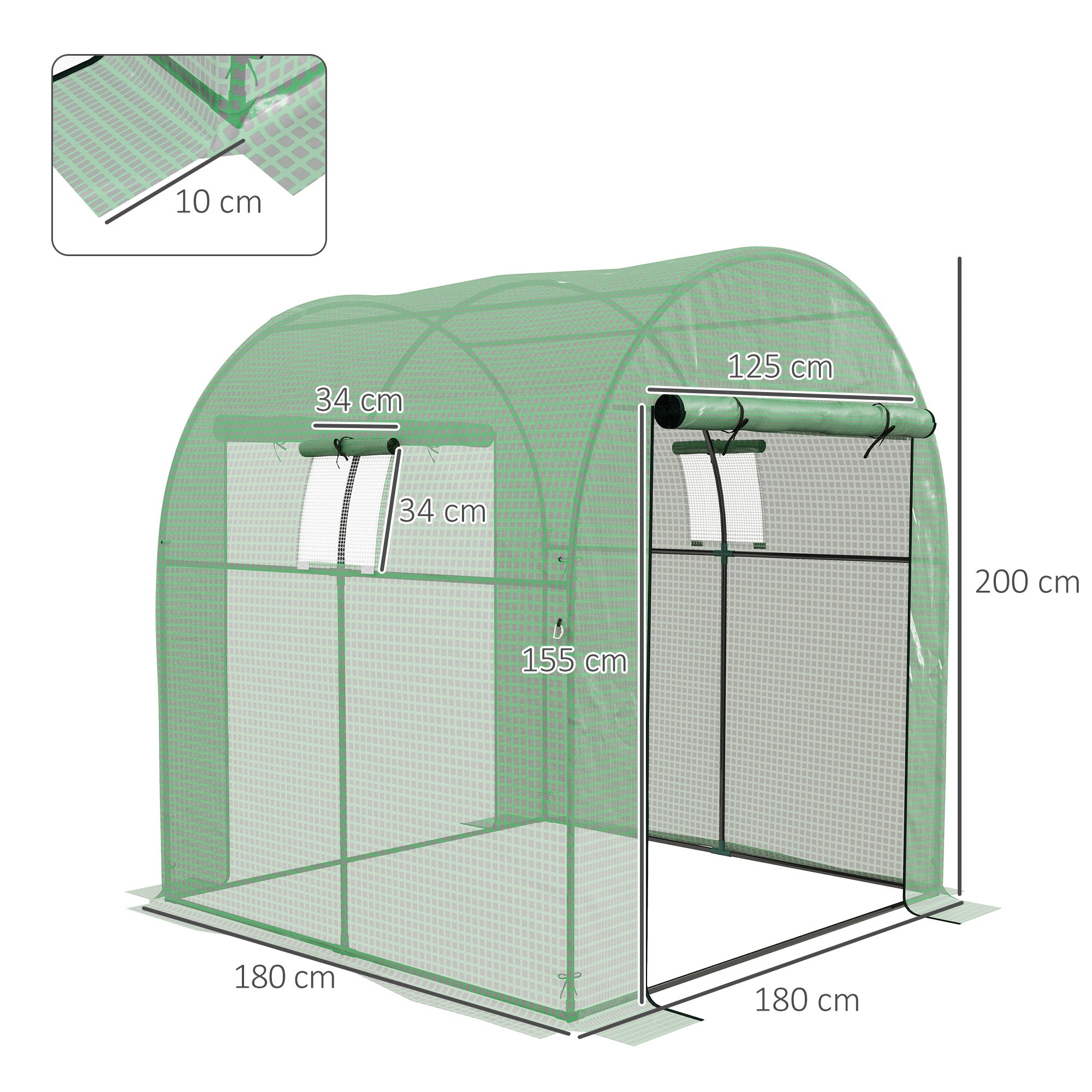 Outsunny Polytunnel Greenhouse Walk-in Grow House with UV-resistant PE Cover, Doors and Mesh Windows, 1.8 x 1.8 x 2m, Green - North Peak Garden Furniture