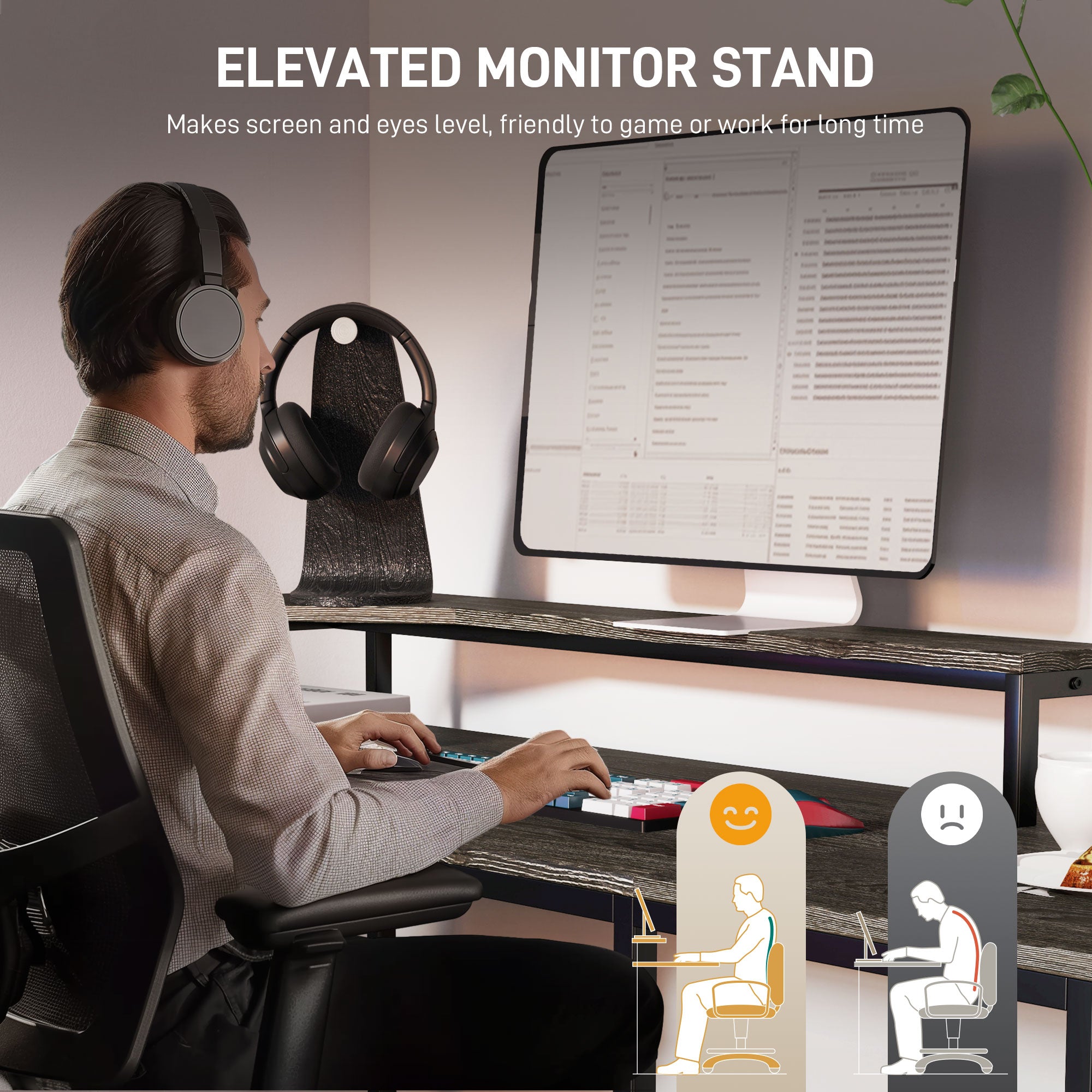 HOMCOM L Shaped Desk, Computer Desk with Liftable Desktop, Industrial Corner Desk with Drawer for A4/Letter Size, Home Office Desk with Monitor Stand for Home Office, Charcoal Grey - North Peak Garden Furniture