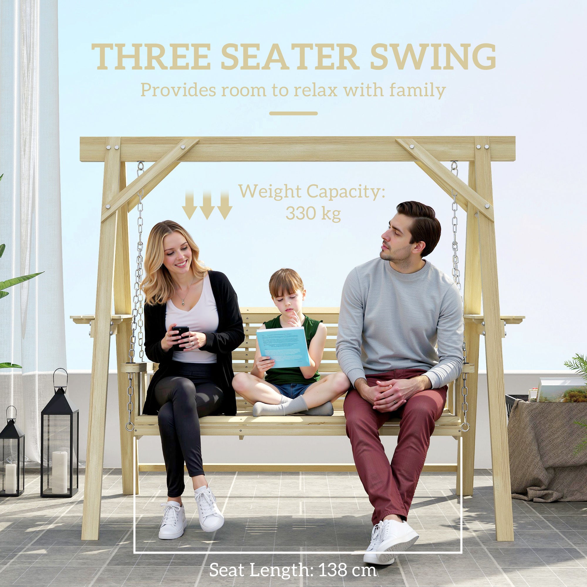 Outsunny Three-Seater Wooden Swing Bench