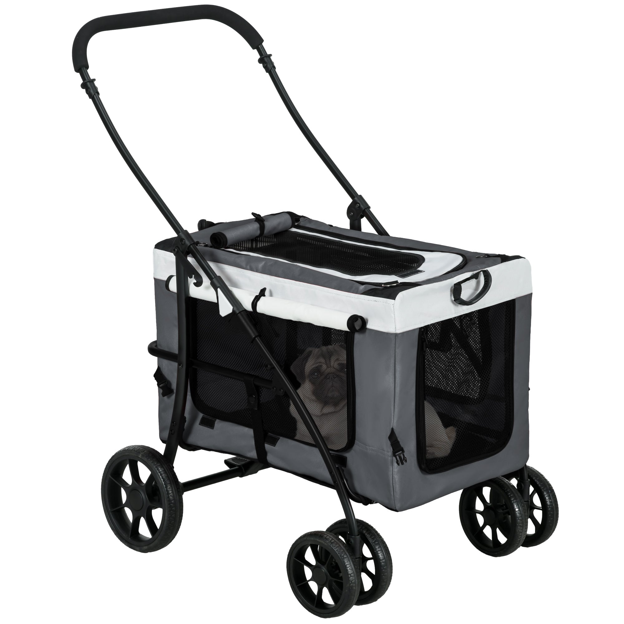PawHut Foldable Dog Stroller, Pet Travel Crate, with Detachable Carrier, Soft Padding, for Mini, Small Dogs - Grey - North Peak Garden Furniture