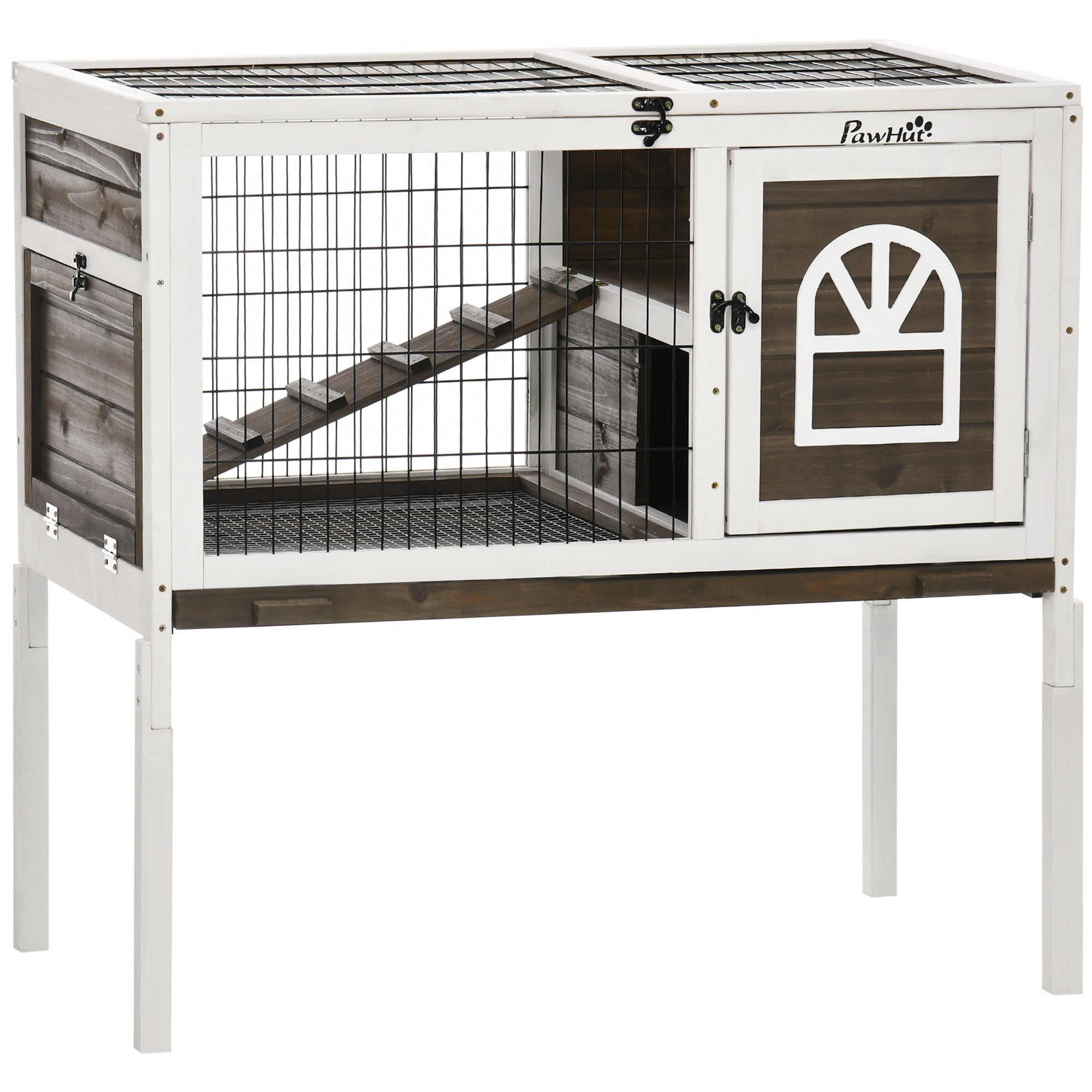 PawHut Wooden Rabbit Hutch, Guinea Pig Cage, with Removable Tray, Openable Roof - North Peak Garden Furniture