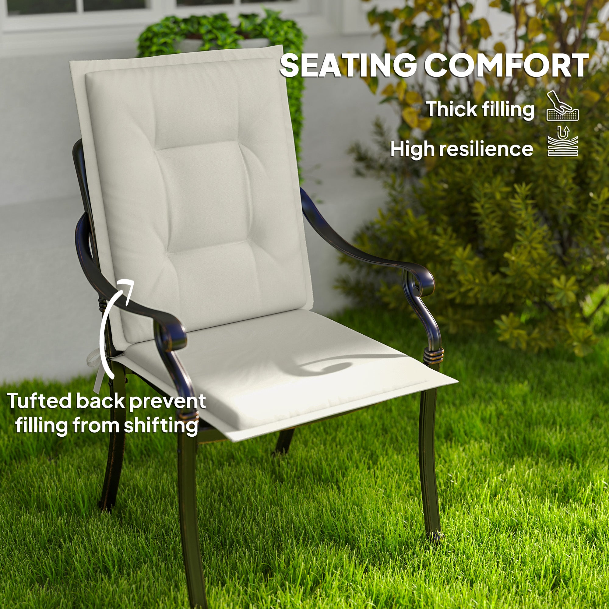 Outsunny Set of Four Padded Garden Seat Cushions - White - North Peak Garden Furniture