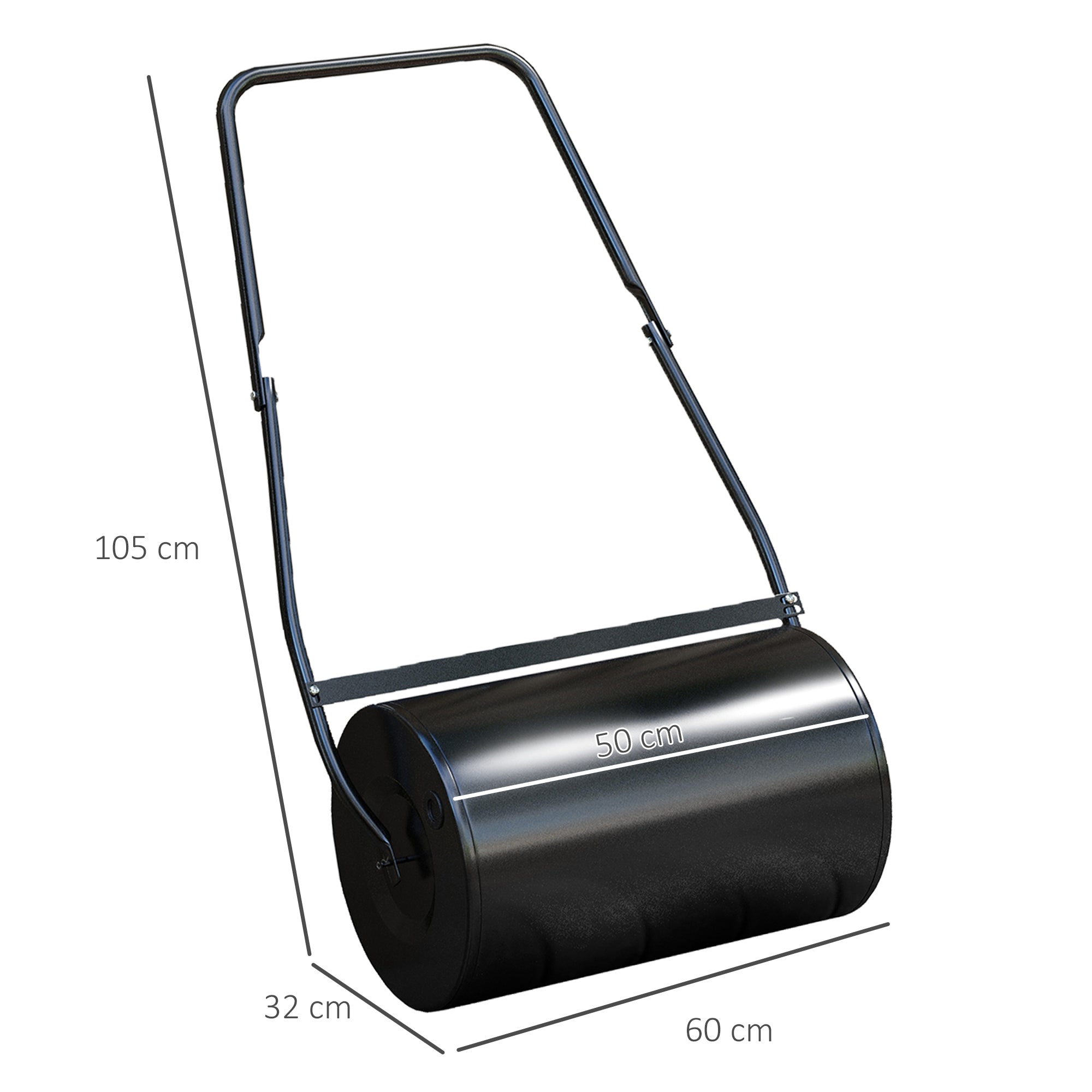 DURHAND 38L Heavy Duty Water or Sand Filled Garden Steel Lawn Roller Drum Φ50cm Black - North Peak Garden Furniture