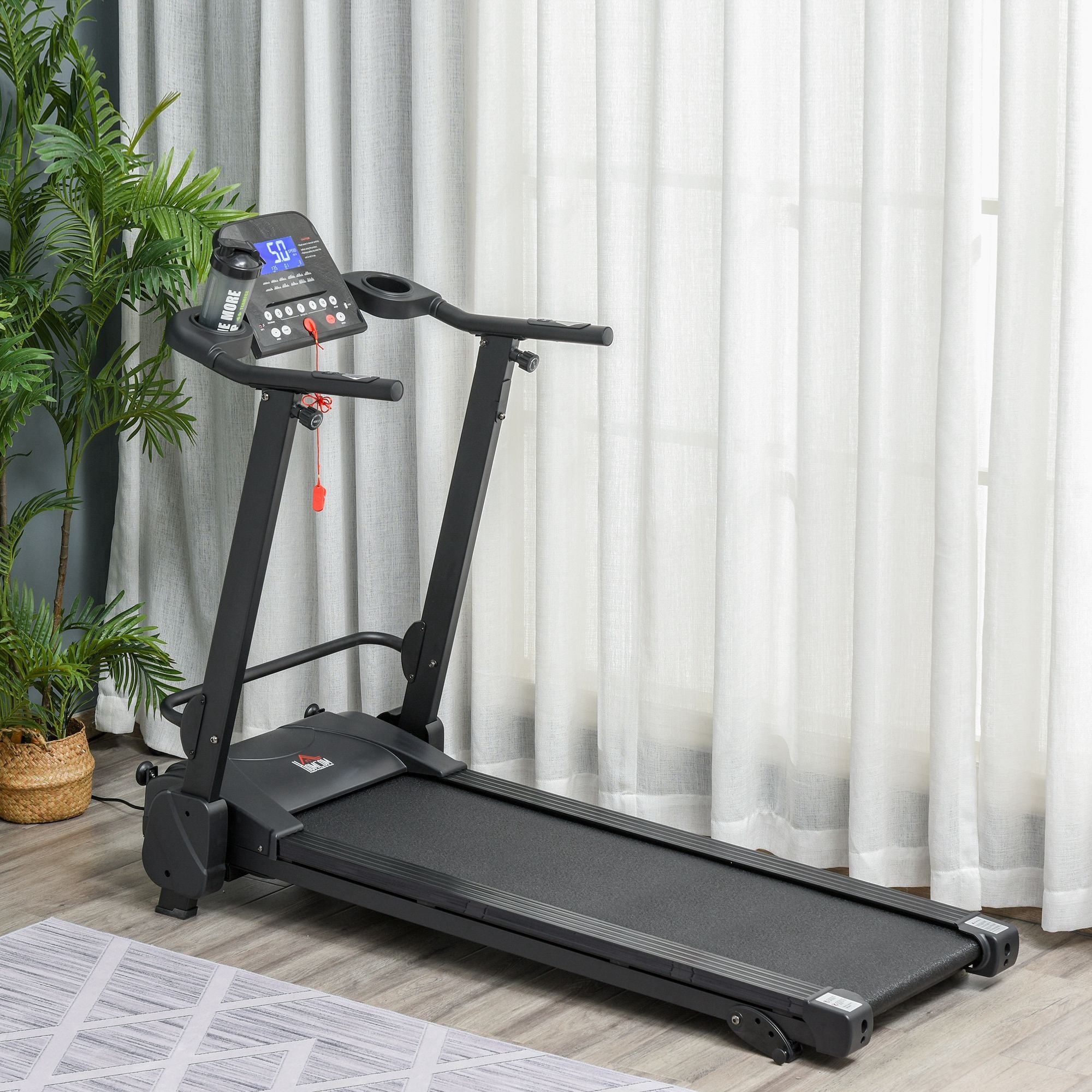 HOMCOM 2.5HP 14Km/h Manual Incline Electric Running Machine Motorized Treadmill Folding, MP3 & USB Player, 12 Preset Programs, 5 Speed Shortcut, w/ WIDE RUNNING BELT, LCD Display, Drink Holders - North Peak Garden Furniture
