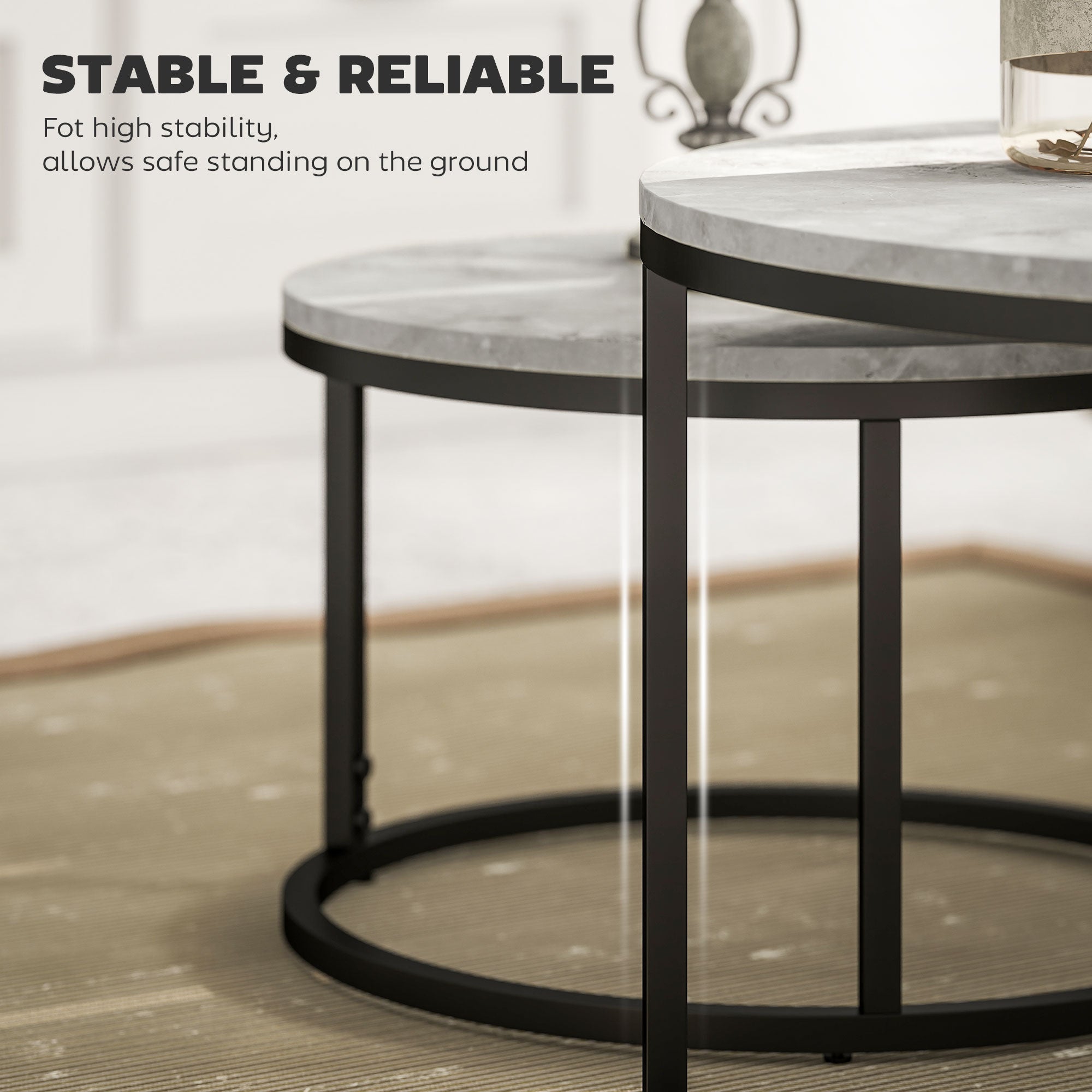 HOMCOM Set of Two Marble-Effect Stacking Tables - Wood Grey - North Peak Garden Furniture