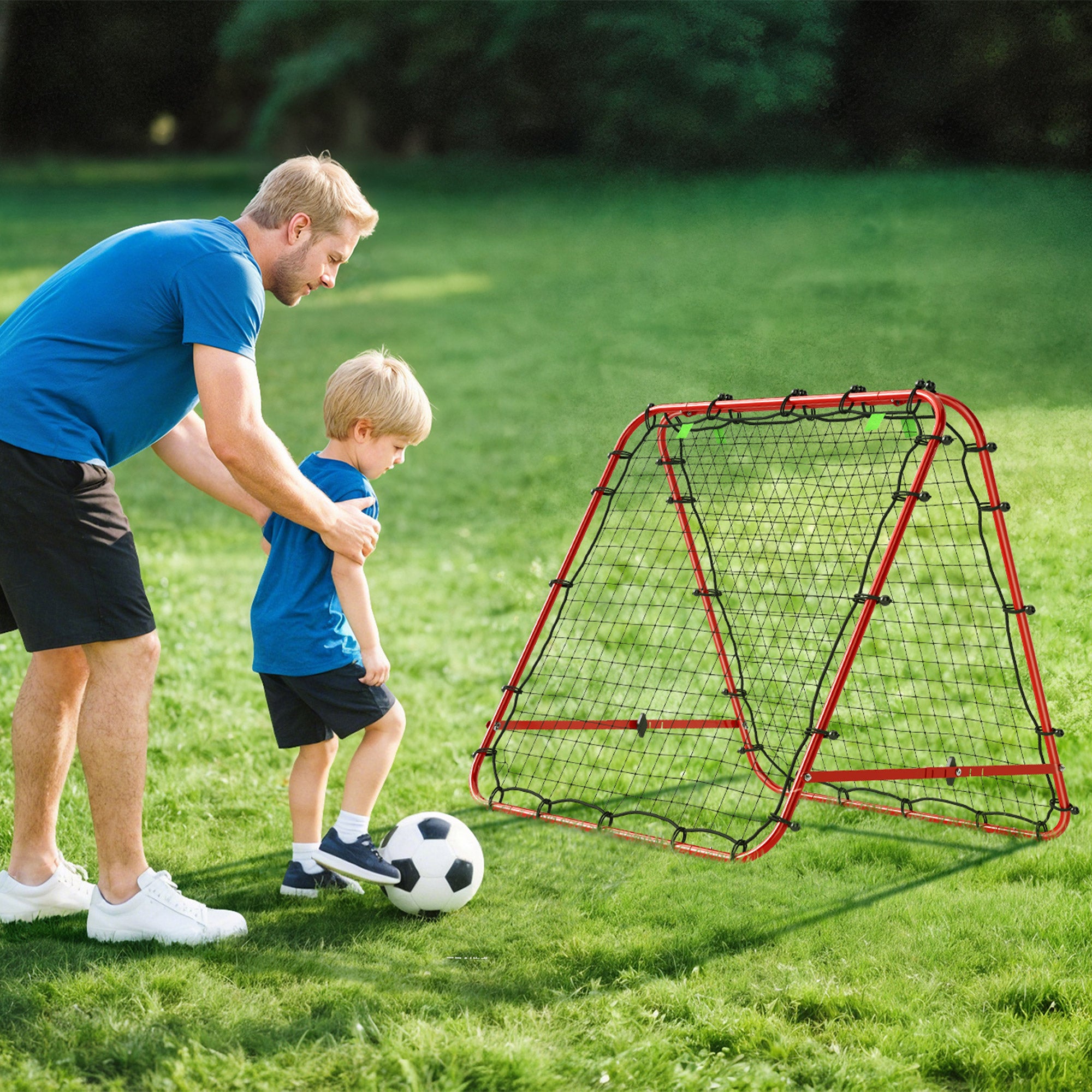 HOMCOM Double Sided Football Rebounder Net, Football Rebound Goal with 5 Adjustable Angles, Red