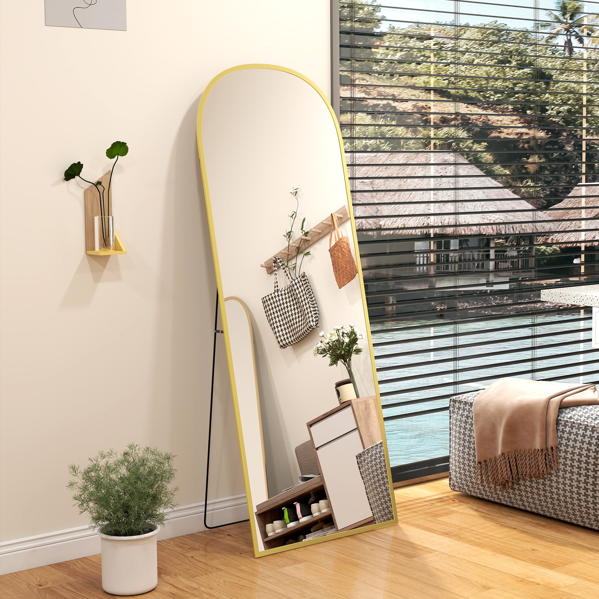 HOMCOM 165cm Aluminium Frame Standing Mirror - Gold - North Peak Garden Furniture