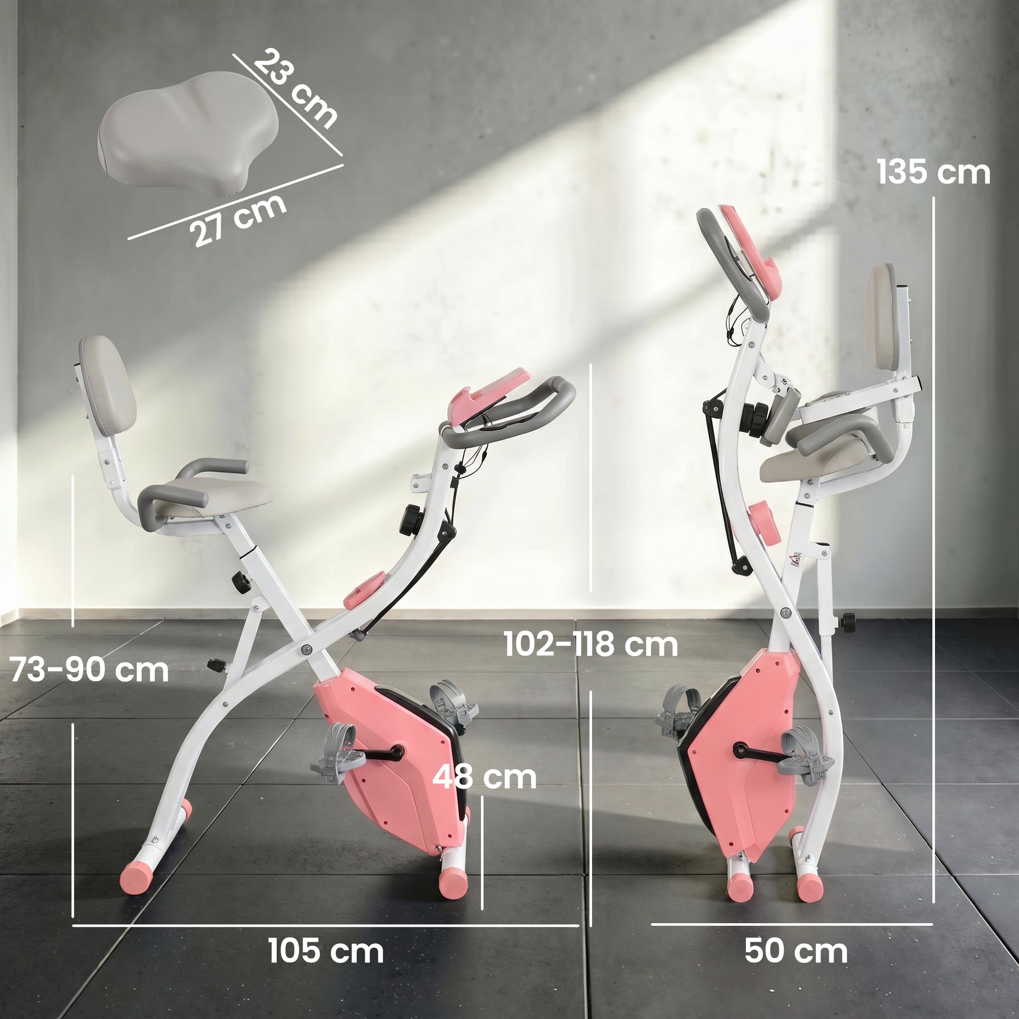 HOMCOM 2-in-1 Folding Exercise Bike with 8-Level Magnetic Resistance, Arm Resistance Band, Pulse Sensor, Pink
