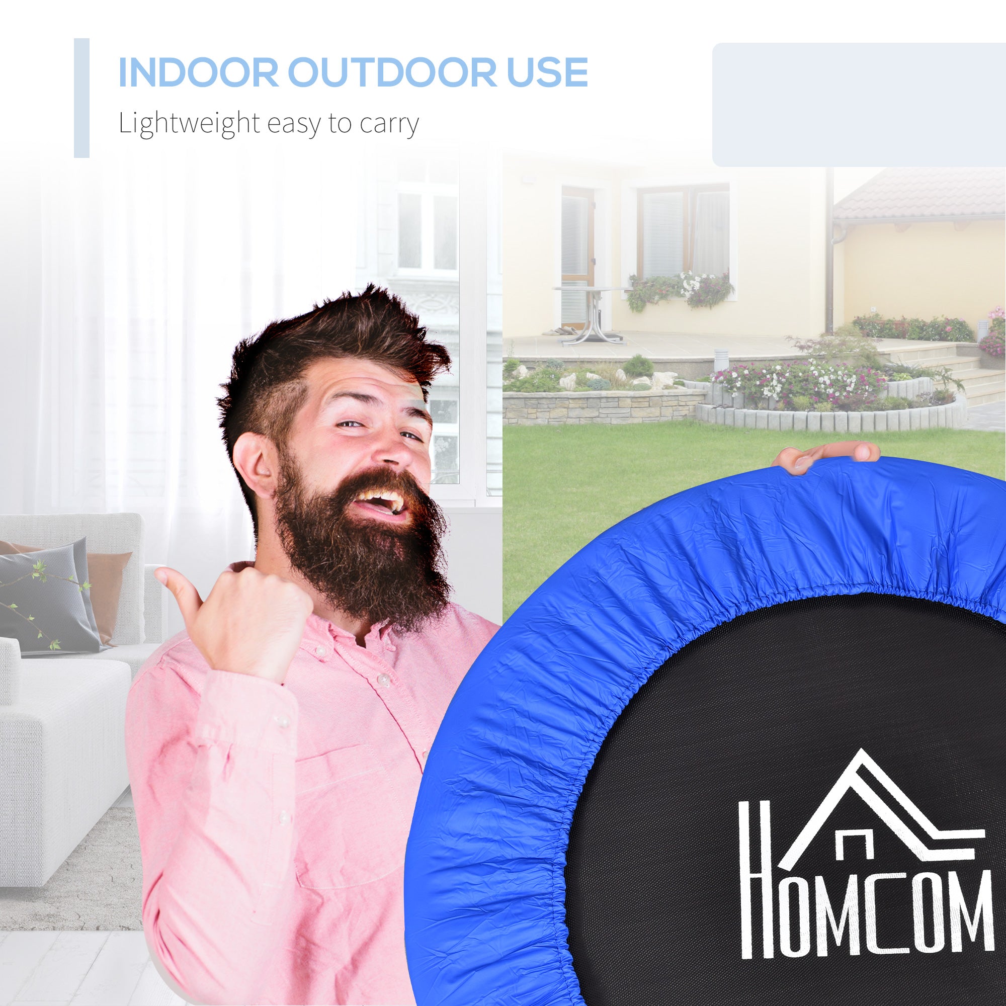 HOMCOM Fitness Trampoline Aerobic Rebounder for Indoor Outdoor Jumping Training Exercise, 91cm Round Jumper with Sponge Edge, Support Up to 100 KG, Blue - North Peak Garden Furniture