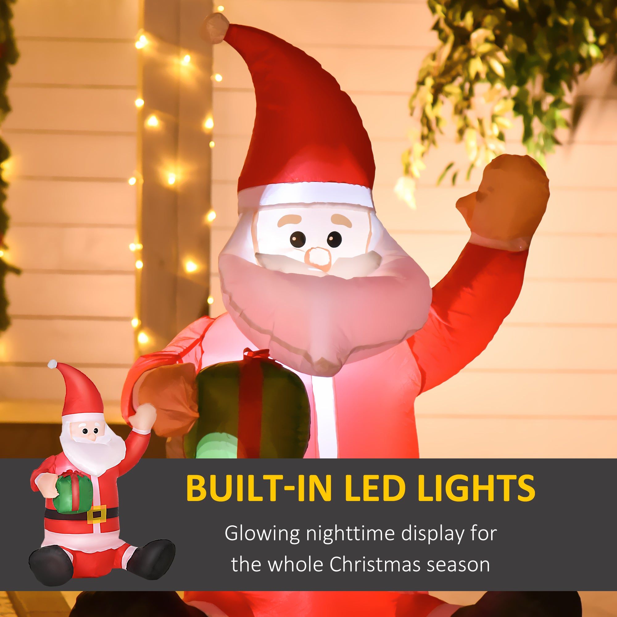 HOMCOM 4ft Inflatable Christmas Santa Claus Gift with LED Xmas Décor Holiday Outdoor Yard Decoration - North Peak Garden Furniture