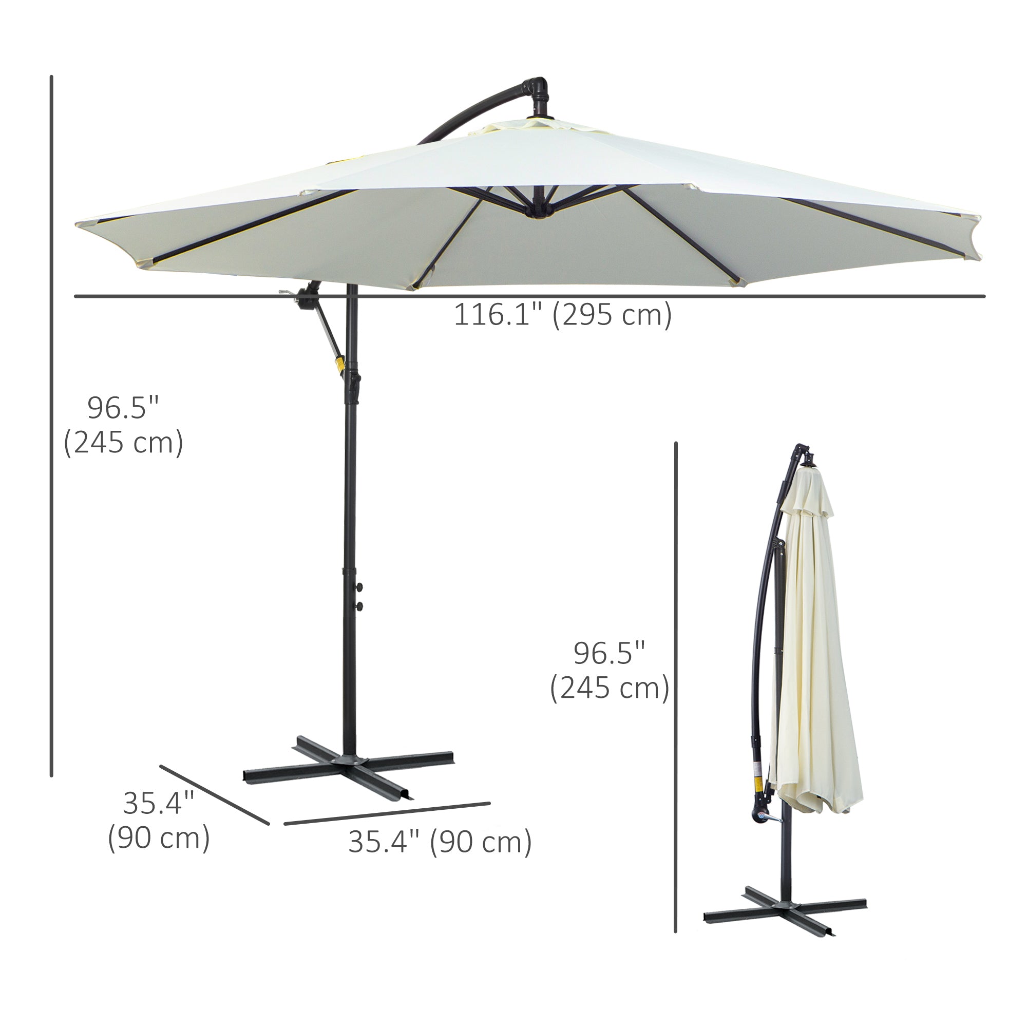 Outsunny 3M Banana Umbrella Parasol-Cream White - North Peak Garden Furniture
