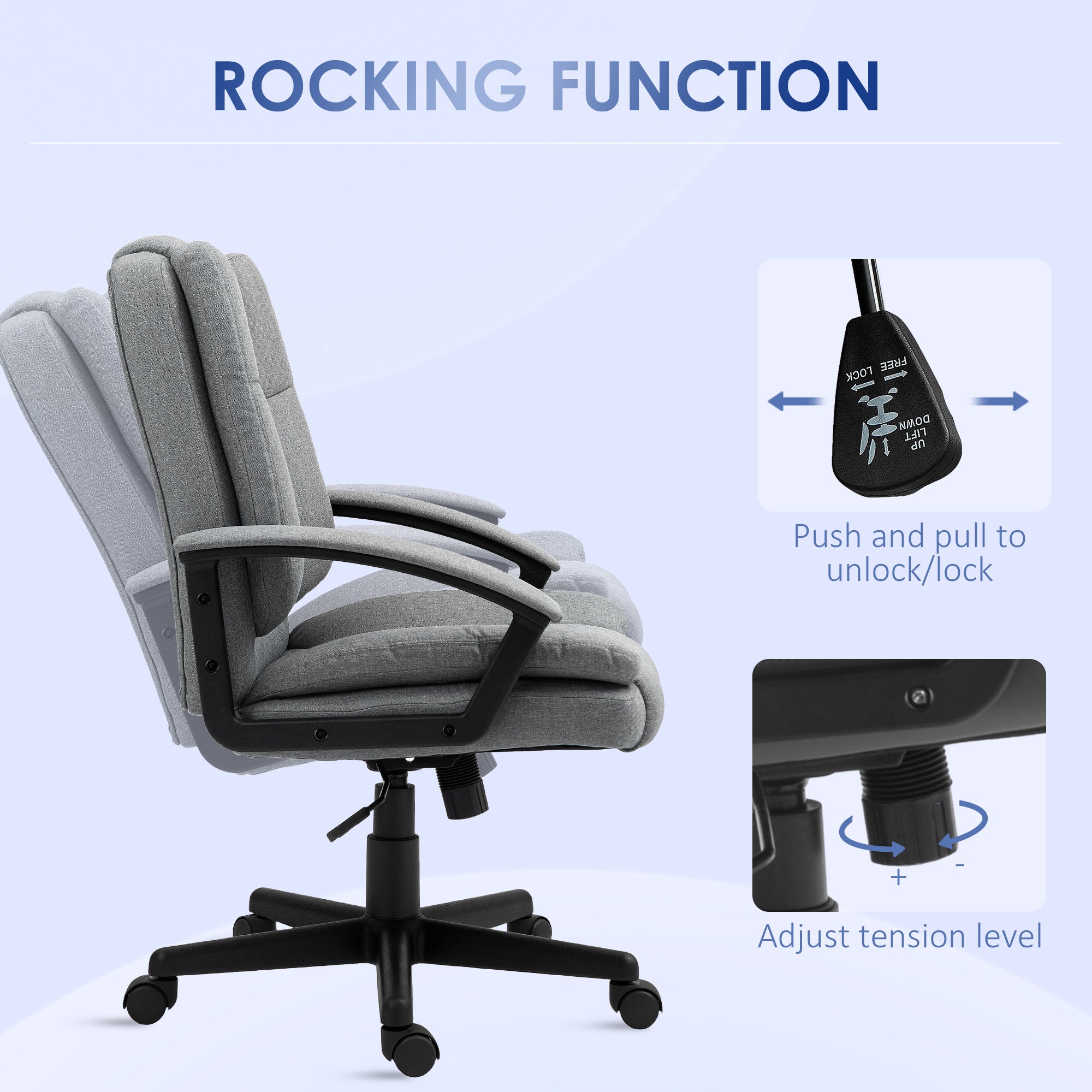 HOMCOM Linen-Look Padded Office Chair - Grey - North Peak Garden Furniture