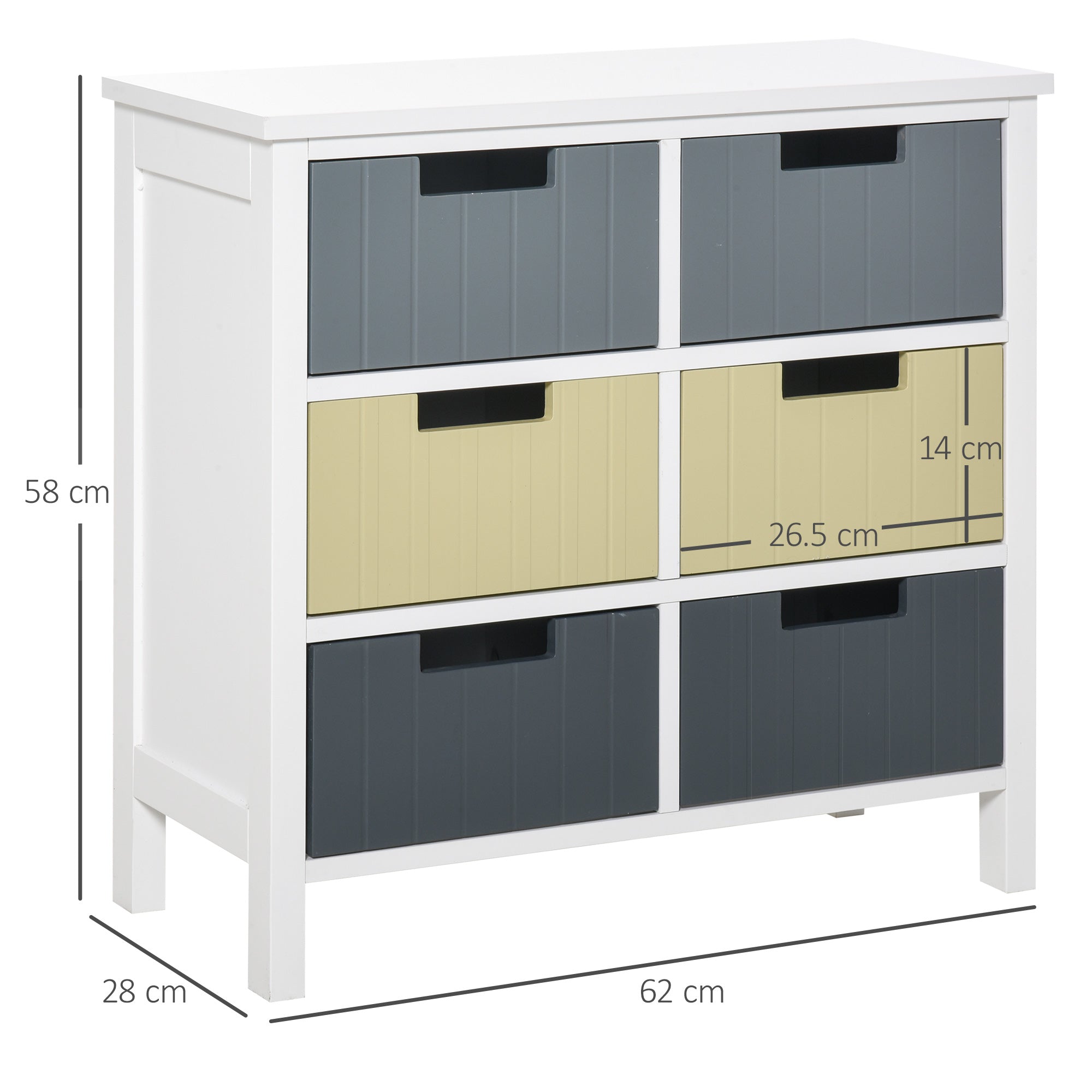 HOMCOM 6-Drawer Storage Tower: Wooden-Top Dresser Chest for Bedroom, Nursery & Hallway Organisation