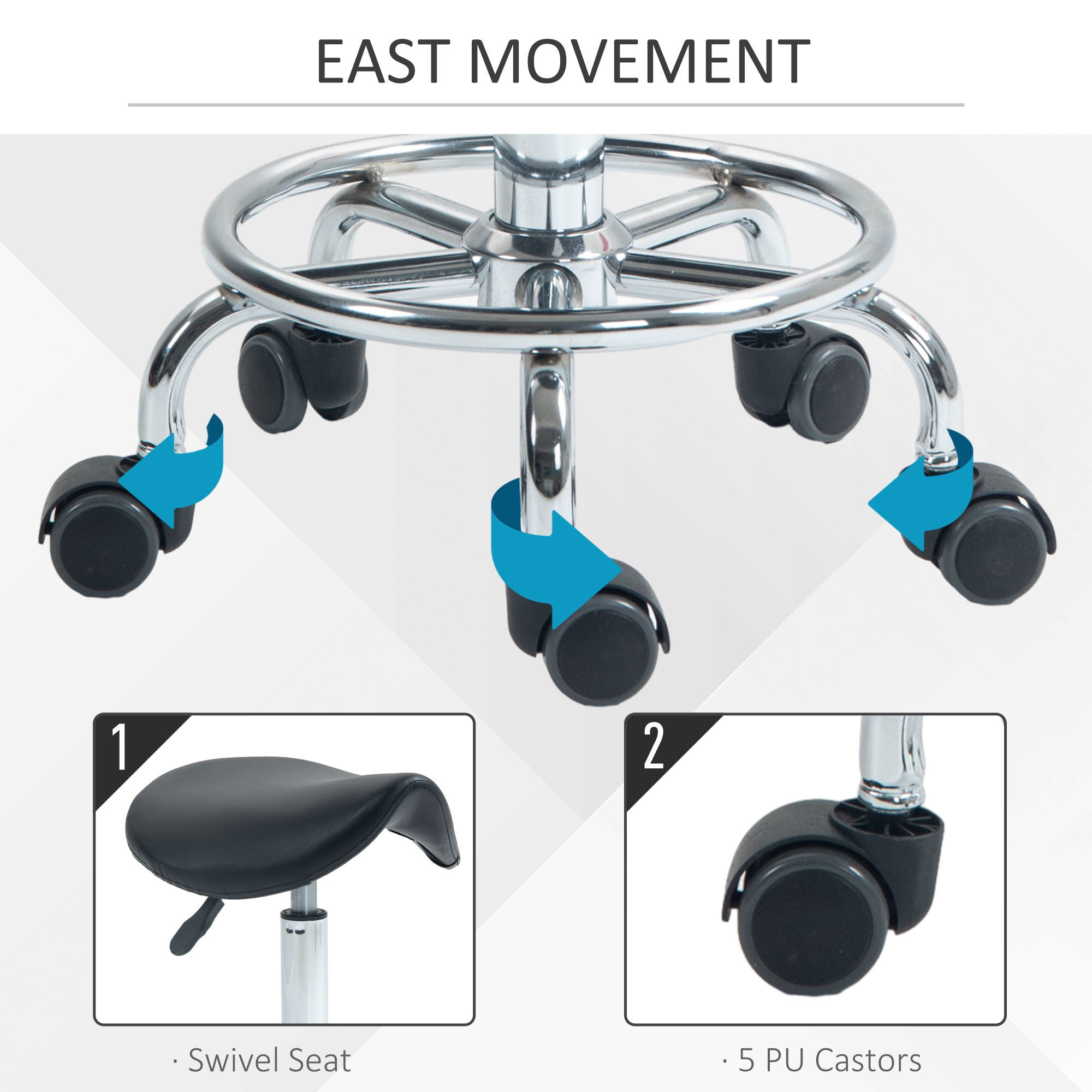 HOMCOM Salon Saddle Stool, Rolling Saddle Chair for Massage, Spa, Clinic, Beauty, Hairdressing and Tattoo, Black - North Peak Garden Furniture