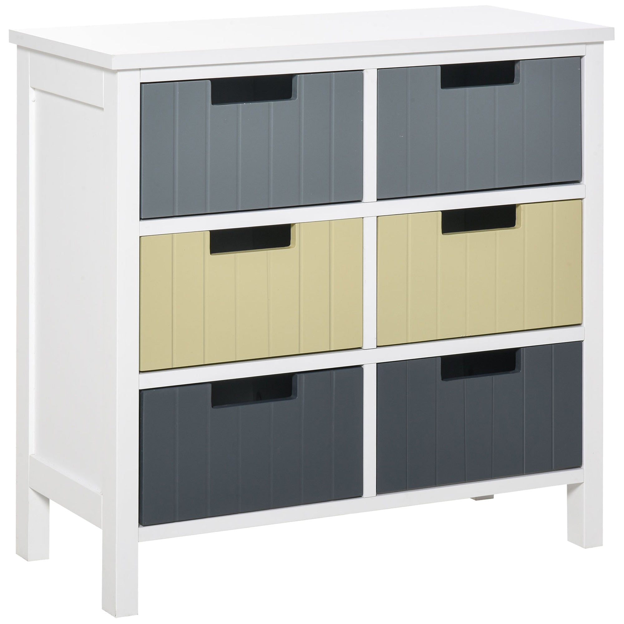 HOMCOM 6 Drawer Storage Tower, Dresser Chest with Wood Top, Organizer Unit for Closets Bedroom Nursery Room Hallway - North Peak Garden Furniture