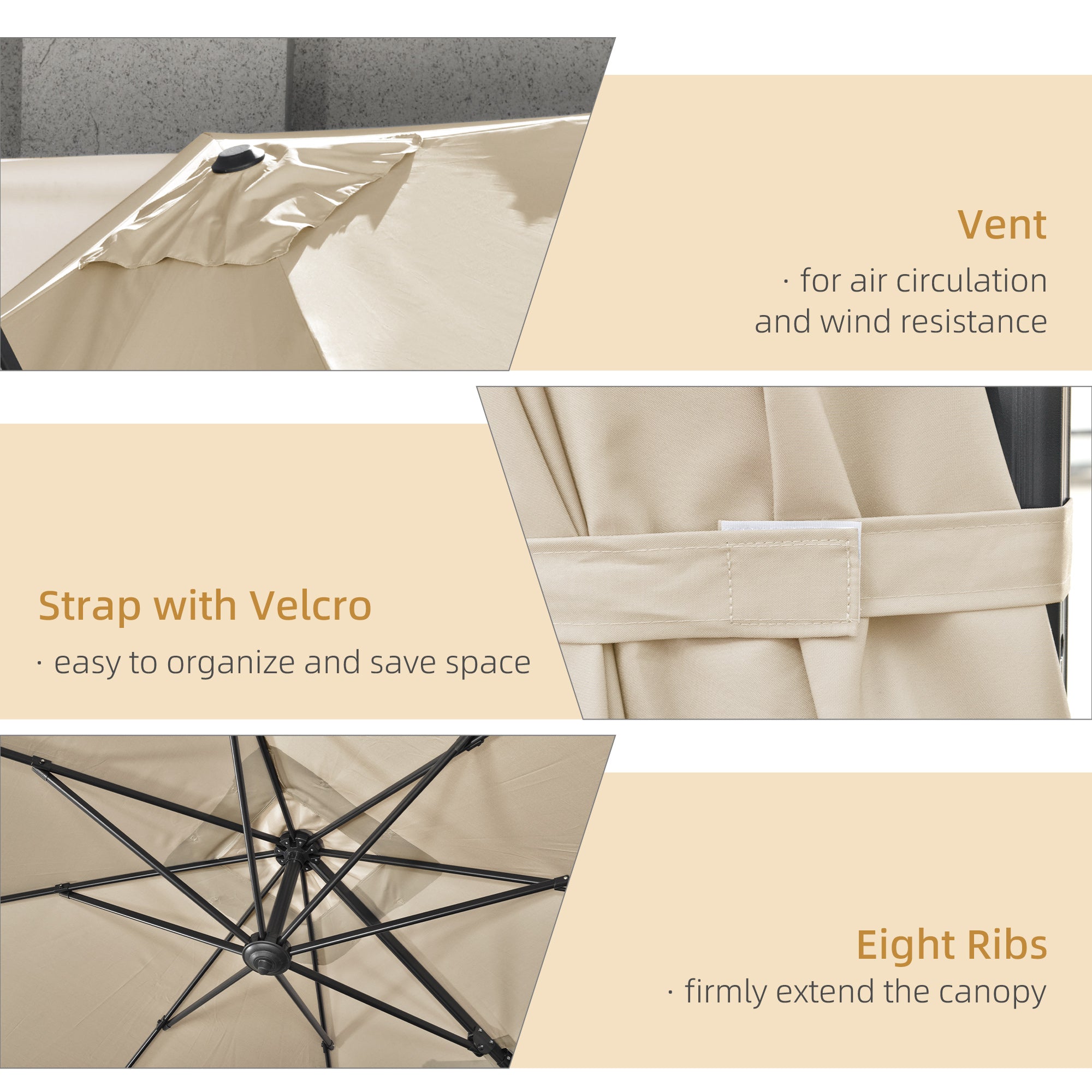 Outsunny 2.7 x 2.7 m Cantilever Parasol, Square Overhanging Umbrella with Cross Base, Crank Handle, Tilt, 360° Rotation and Aluminium Frame, Cream White - North Peak Garden Furniture