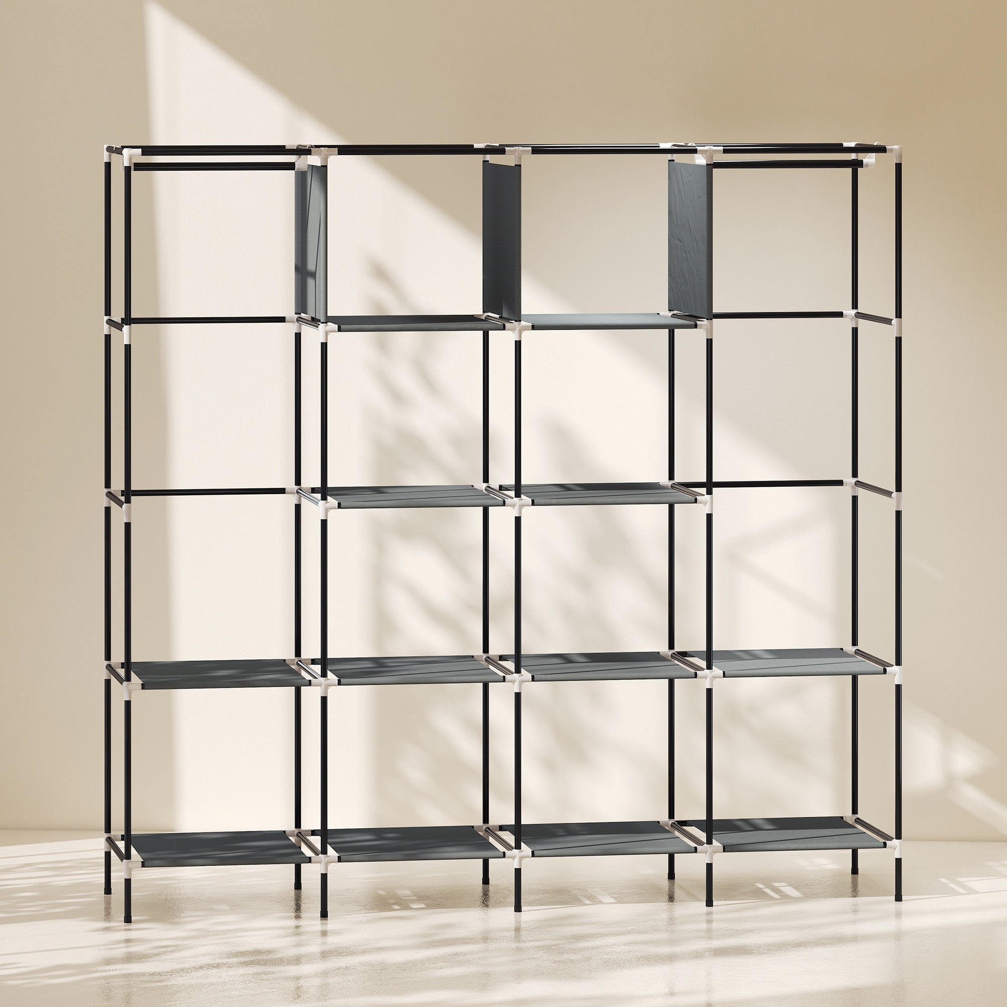 HOMCOM Fabric Wardrobe for Bedroom, Portable Cloth Wardrobe with 10 Compartments, 2 Hanging Rails and 4 Fabric Drawers, 166 x 42.5 x 169.5cm, Dark Grey