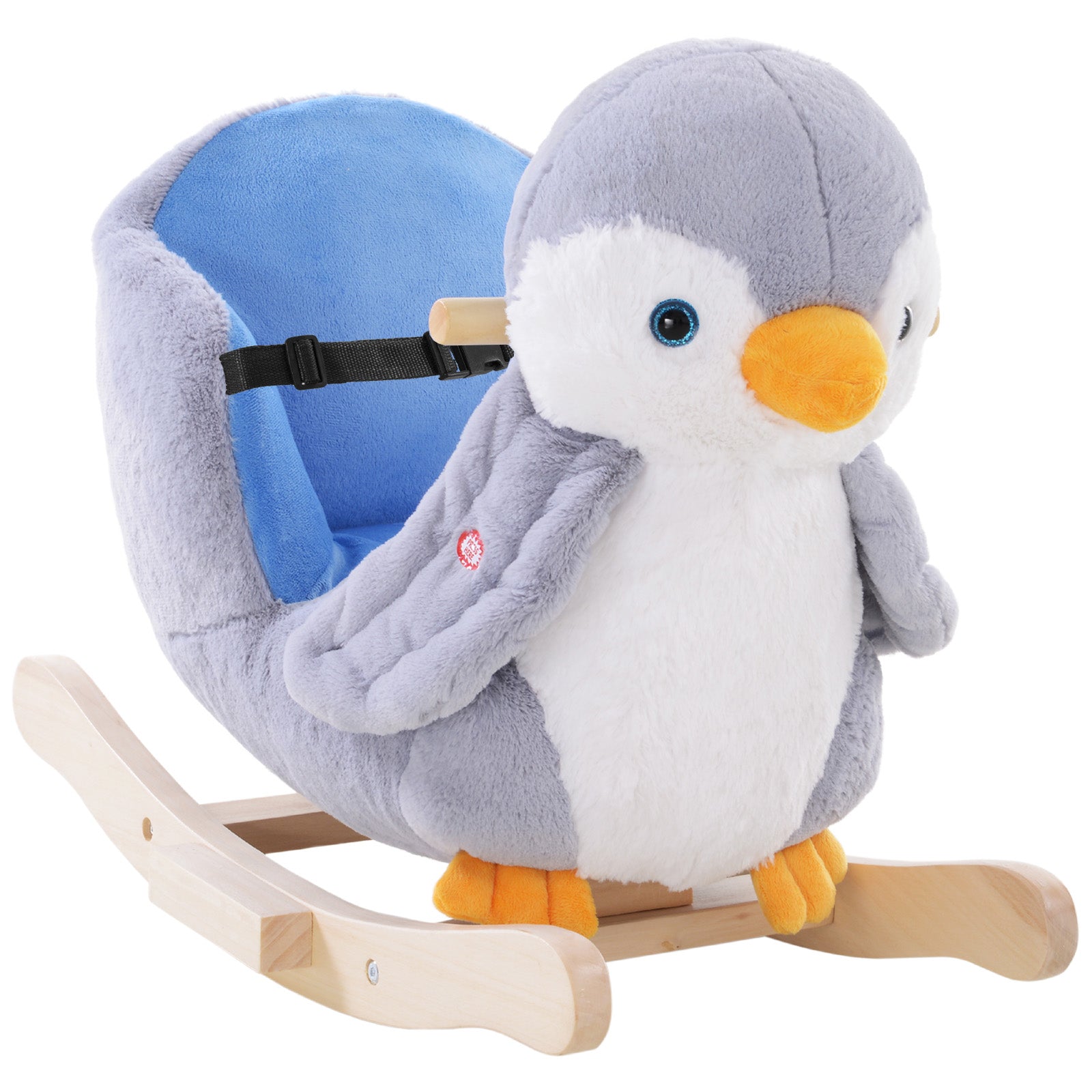 HOMCOM Children Kids Animal Rocking Horse Penguin Plush Musical Button 32 Songs Kid Rocker for 18+ Months - North Peak Garden Furniture