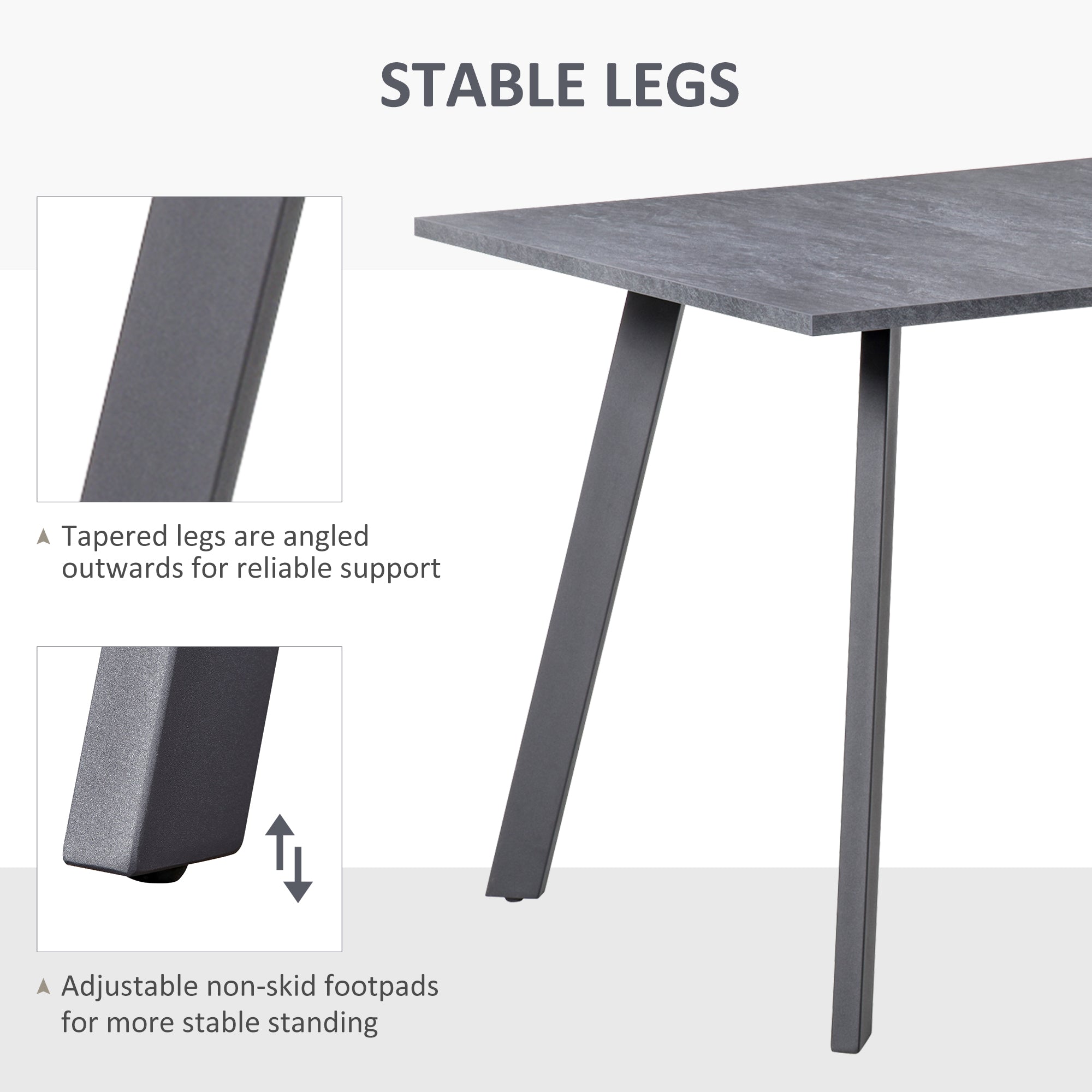 HOMCOM Dining Table, Contemporary Rectangle Kitchen Table with Metal Legs and Spacious Tabletop for Dining Room, Living Room, Dark Grey - North Peak Garden Furniture
