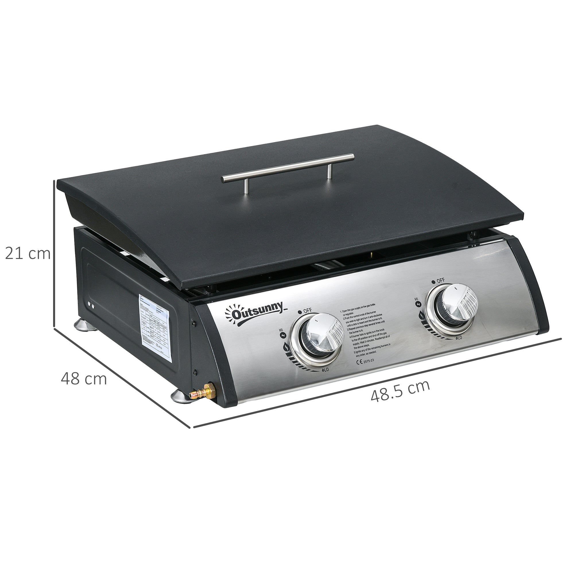 Outsunny Portable Tabletop Gas Plancha Grill w/ 2 Stainless Steel Burner, 10kW, Non-Stick Griddle for BBQ Camping Picnic Party - North Peak Garden Furniture
