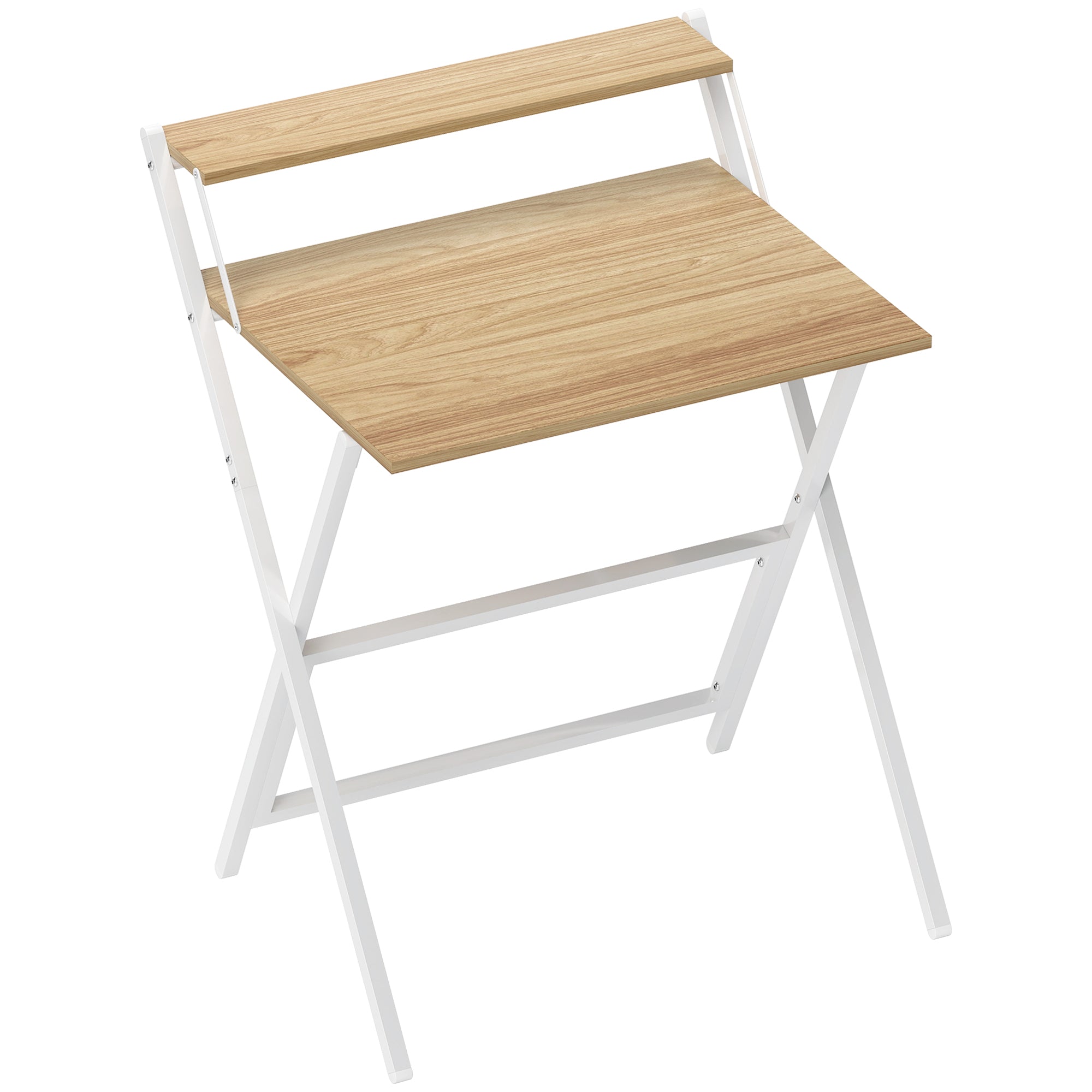 HOMCOM 70 cm Folding Computer Desk with Monitor Shelf - Natural Wood Finish - North Peak Garden Furniture