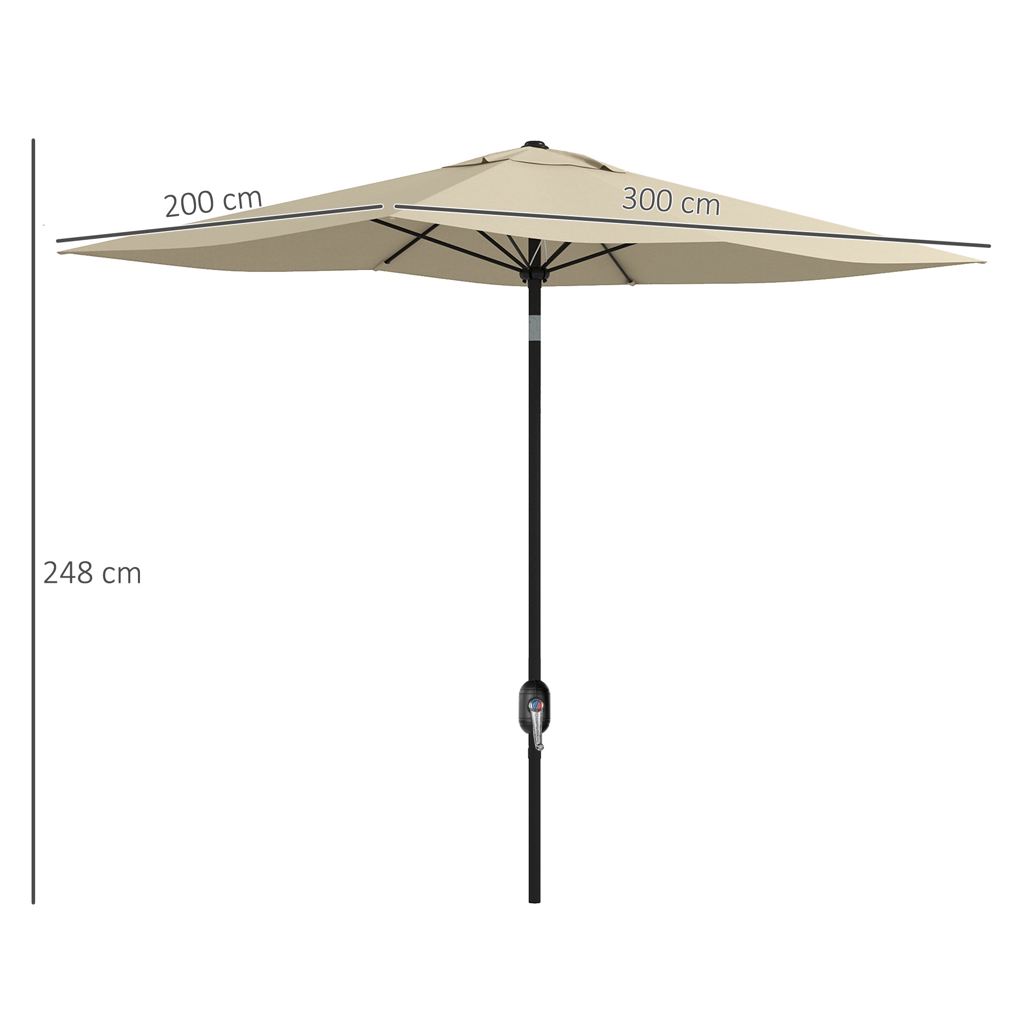 Outsunny 2 x 3(m) Garden Parasol Umbrella, Rectangular Outdoor Market Umbrella Sun Shade with Crank & Push Button Tilt, 6 Ribs, Aluminium Pole, Cream White