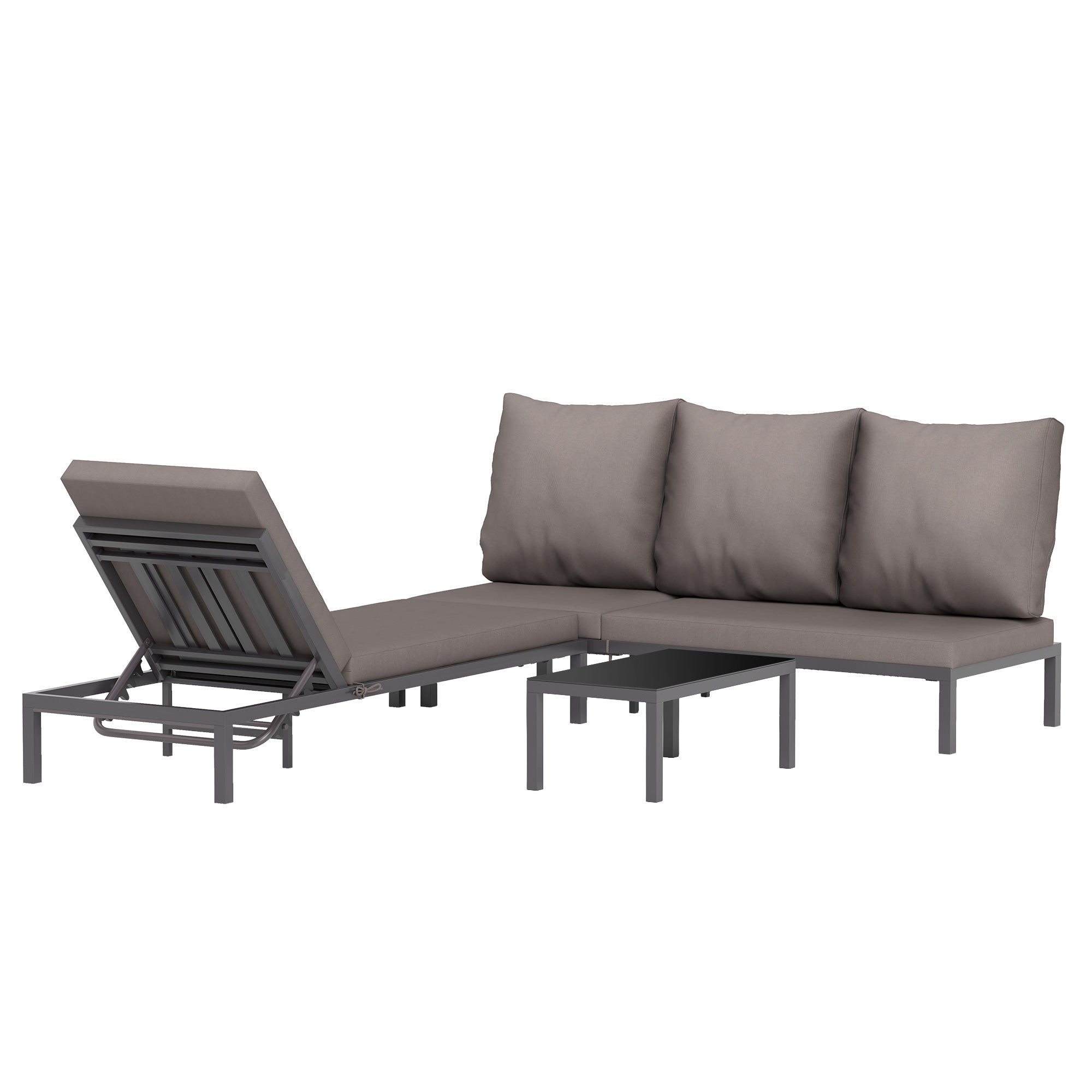 Outsunny Three-Piece Aluminium Lounger Set, with Reclining Backs - North Peak Garden Furniture