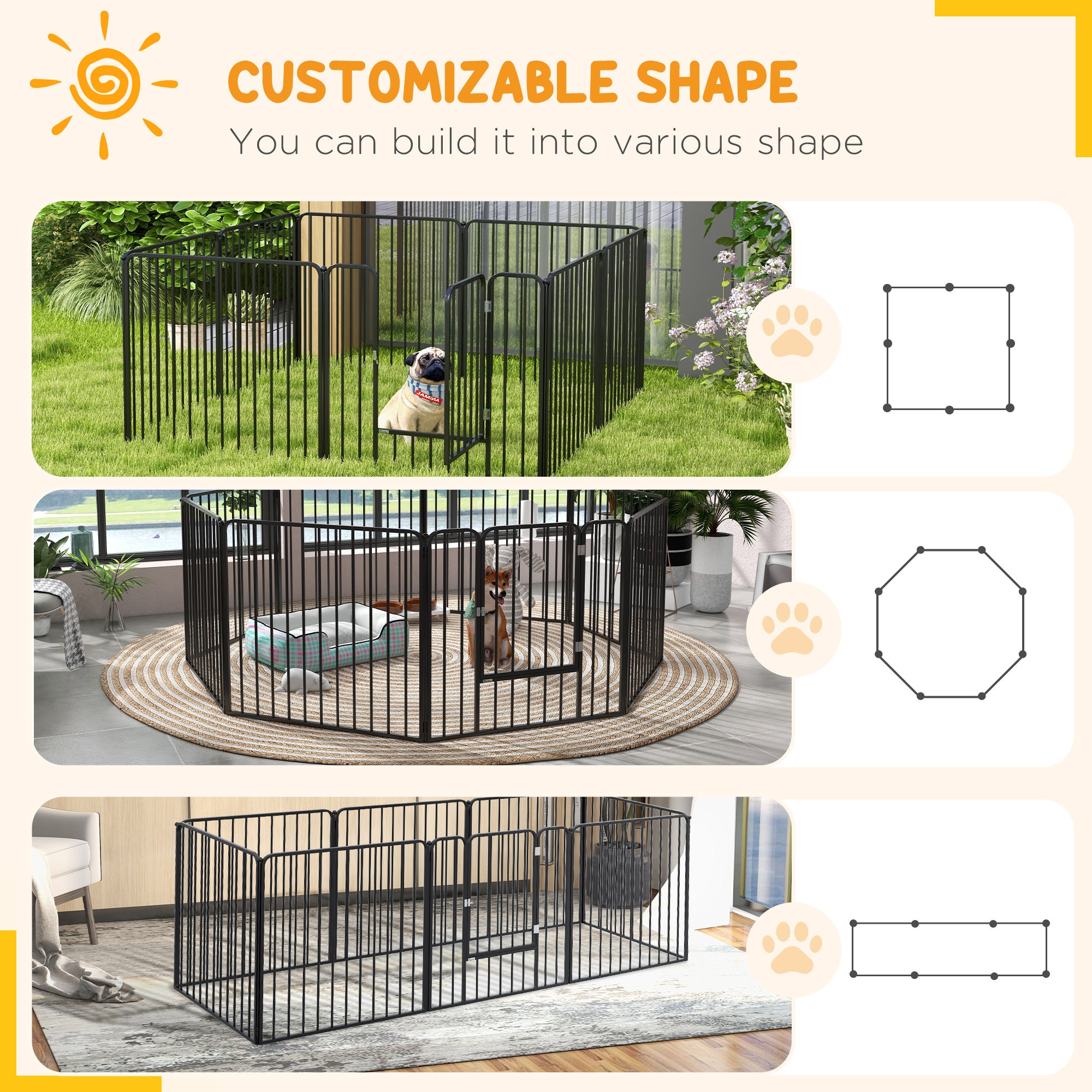 PawHut 80cm 8 Panels Heavy Duty Dog Pen, Pet Playpen for Indoors, Outdoors, Small, Medium Dogs - North Peak Garden Furniture