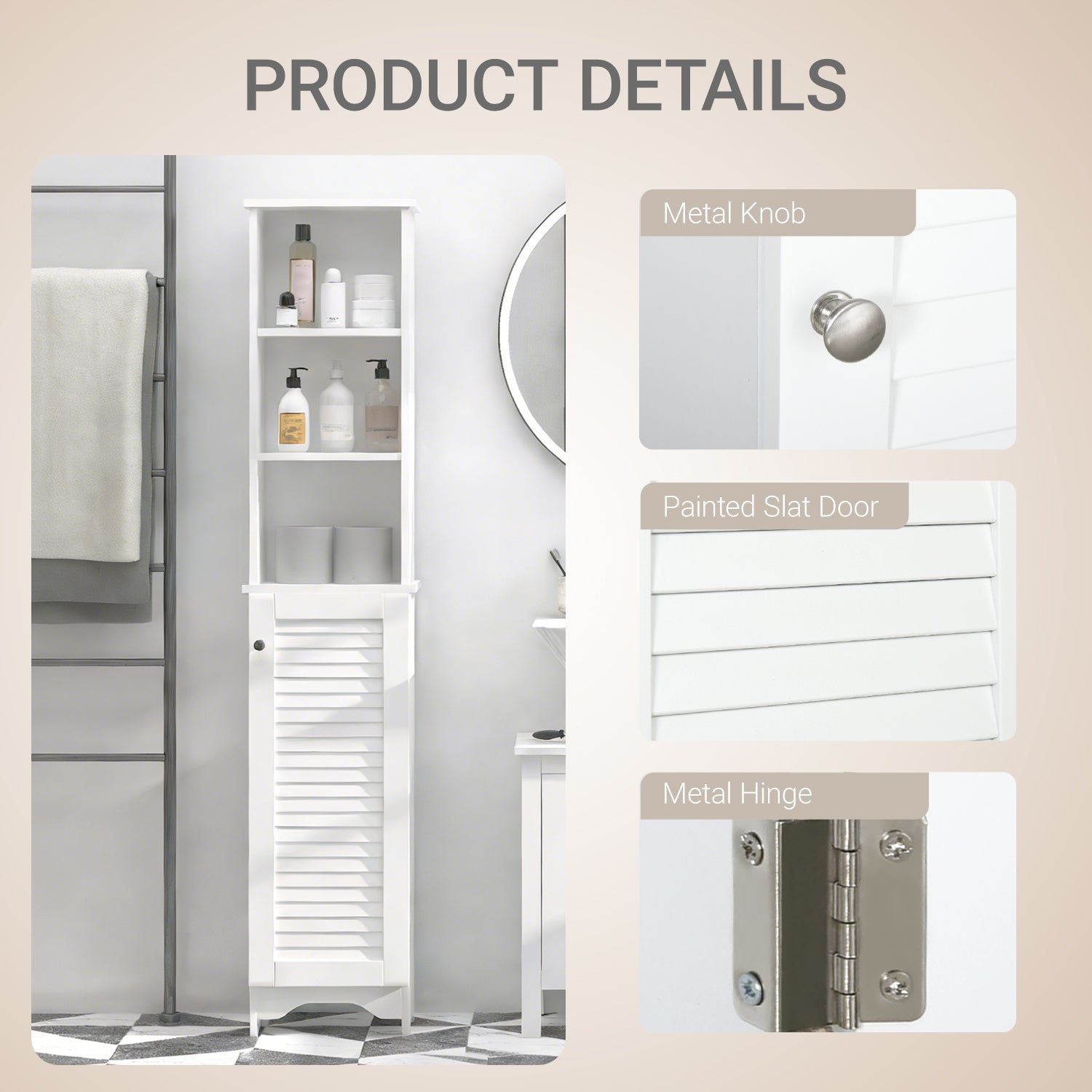 HOMCOM Tall Bathroom Cabinet Storage Cupboard Floor Standing Home Bathroom Furniture w/ 6 Shelves 165H x 34W x 20D cm White