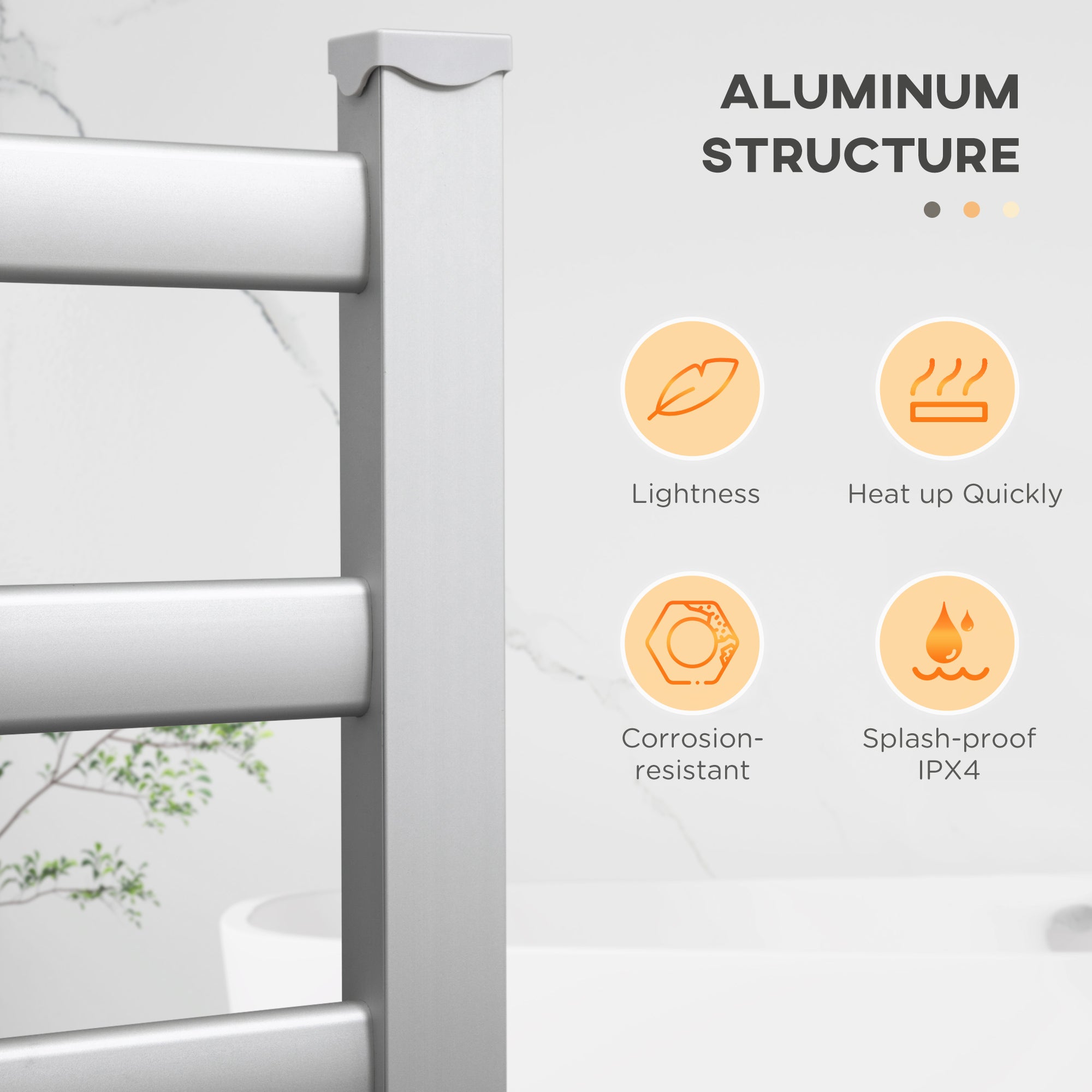 HOMCOM Electric Towel Warmer, 6 Bar Aluminum Heated Towel Rail, Wall Mounted & Free Standing Towel Drying Rack for Bathroom, Plug-in, Silver - North Peak Garden Furniture