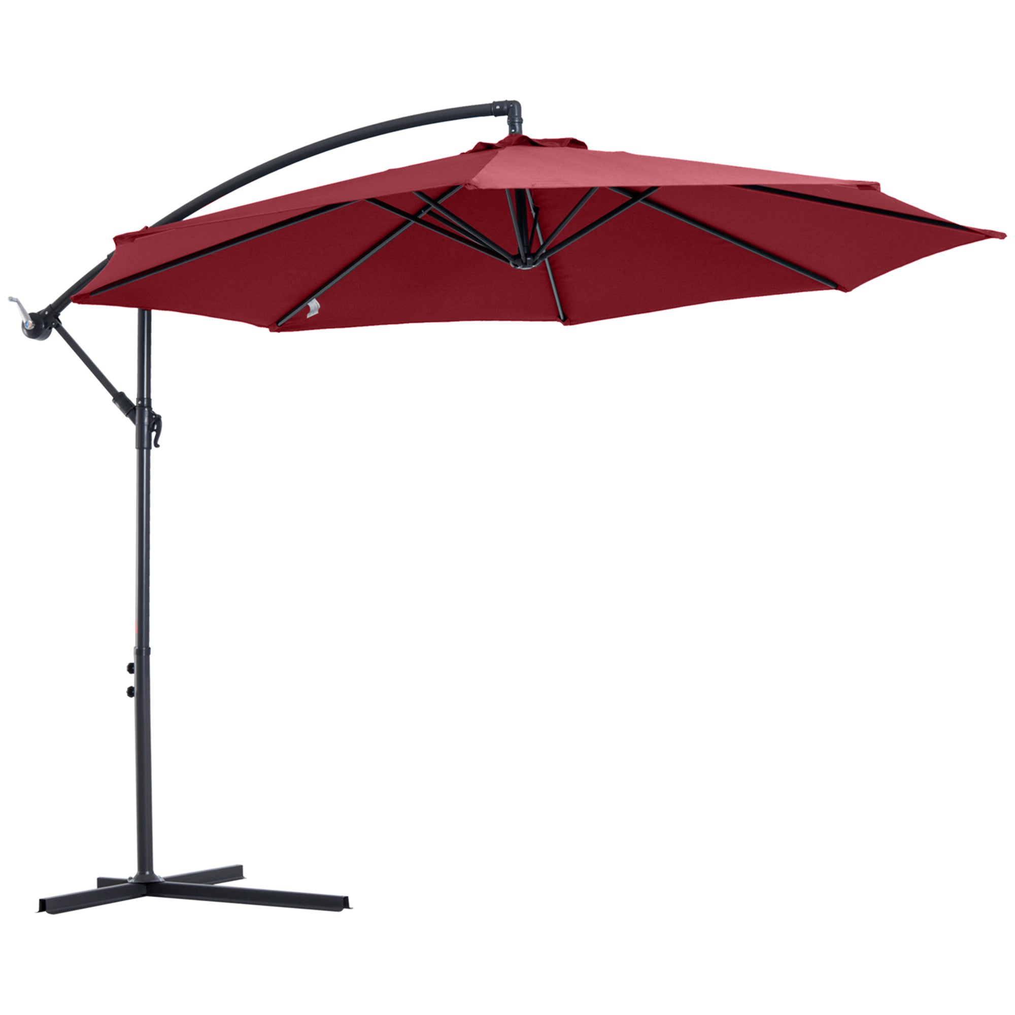 Outsunny Shady Sanctuary: 3m Cantilever Parasol, Patio Hanging Sun Shade with Crank Handle, Wine Red