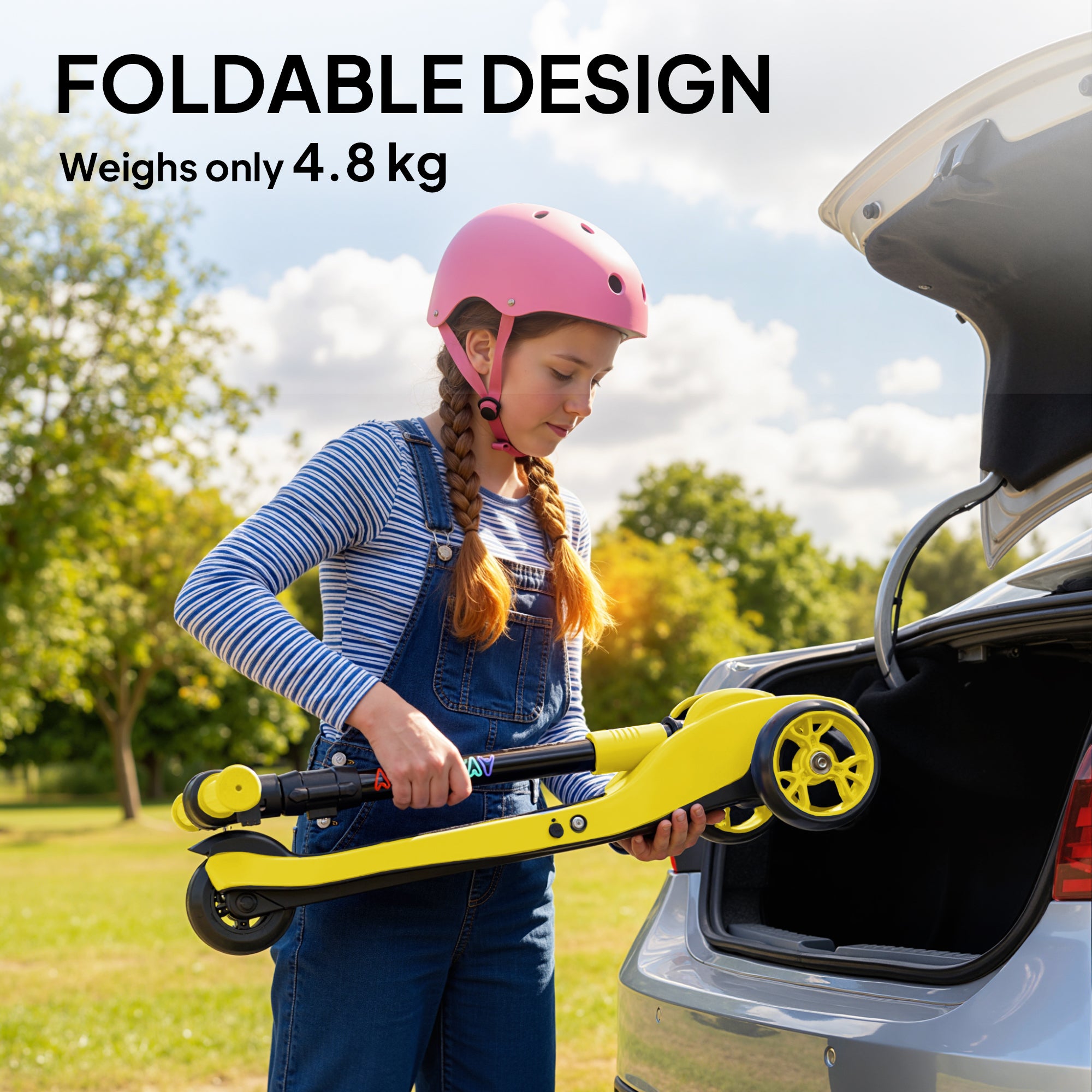 AIYAPLAY Three-Wheel Foldable Electric Scooter for Kids Aged 6-10 Years, Yellow