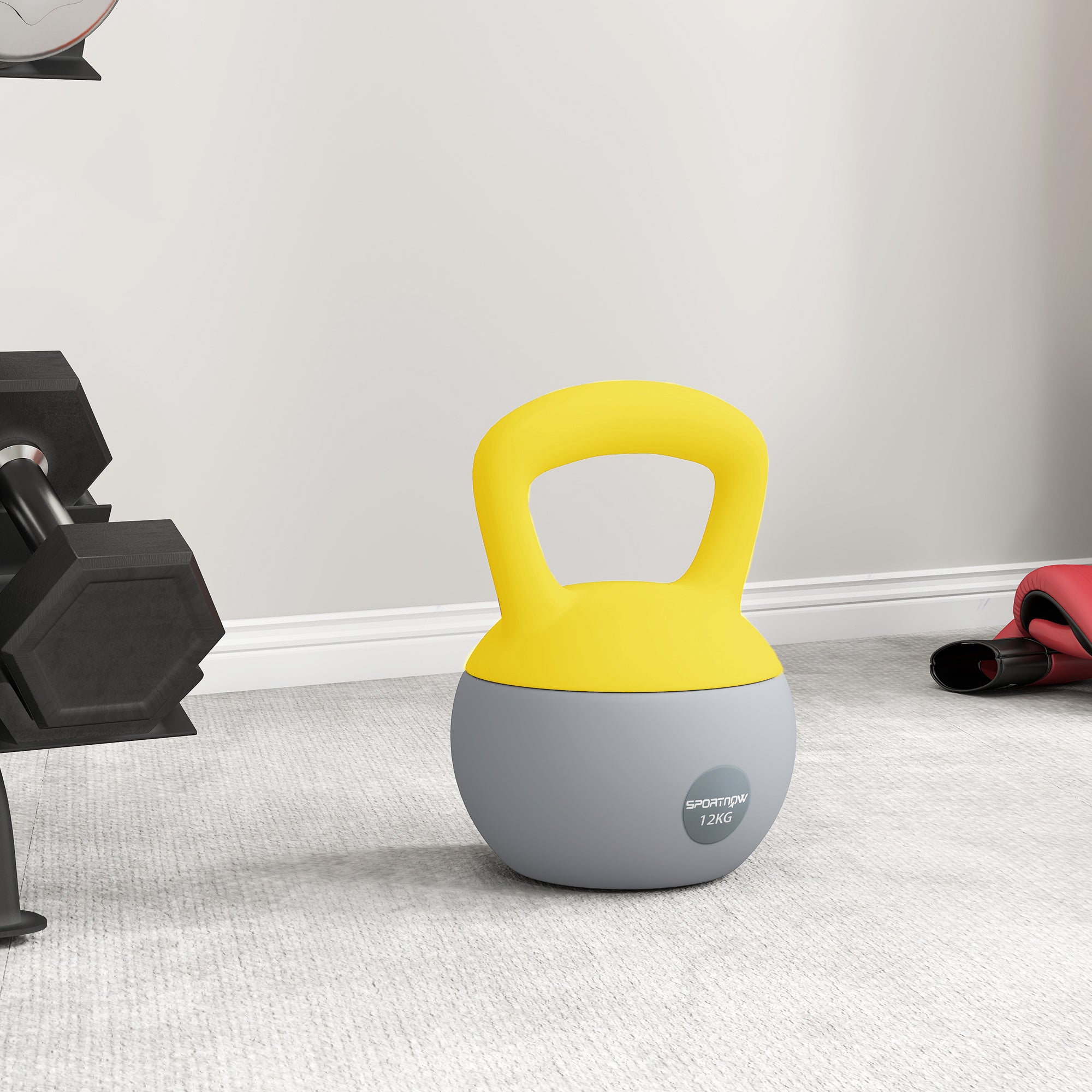 SPORTNOW 12KG Soft Kettlebell, Kettlebell with Non-Slip Handle for Home Gym, Weight Lifting, Strength Training, Yellow/Grey - North Peak Garden Furniture