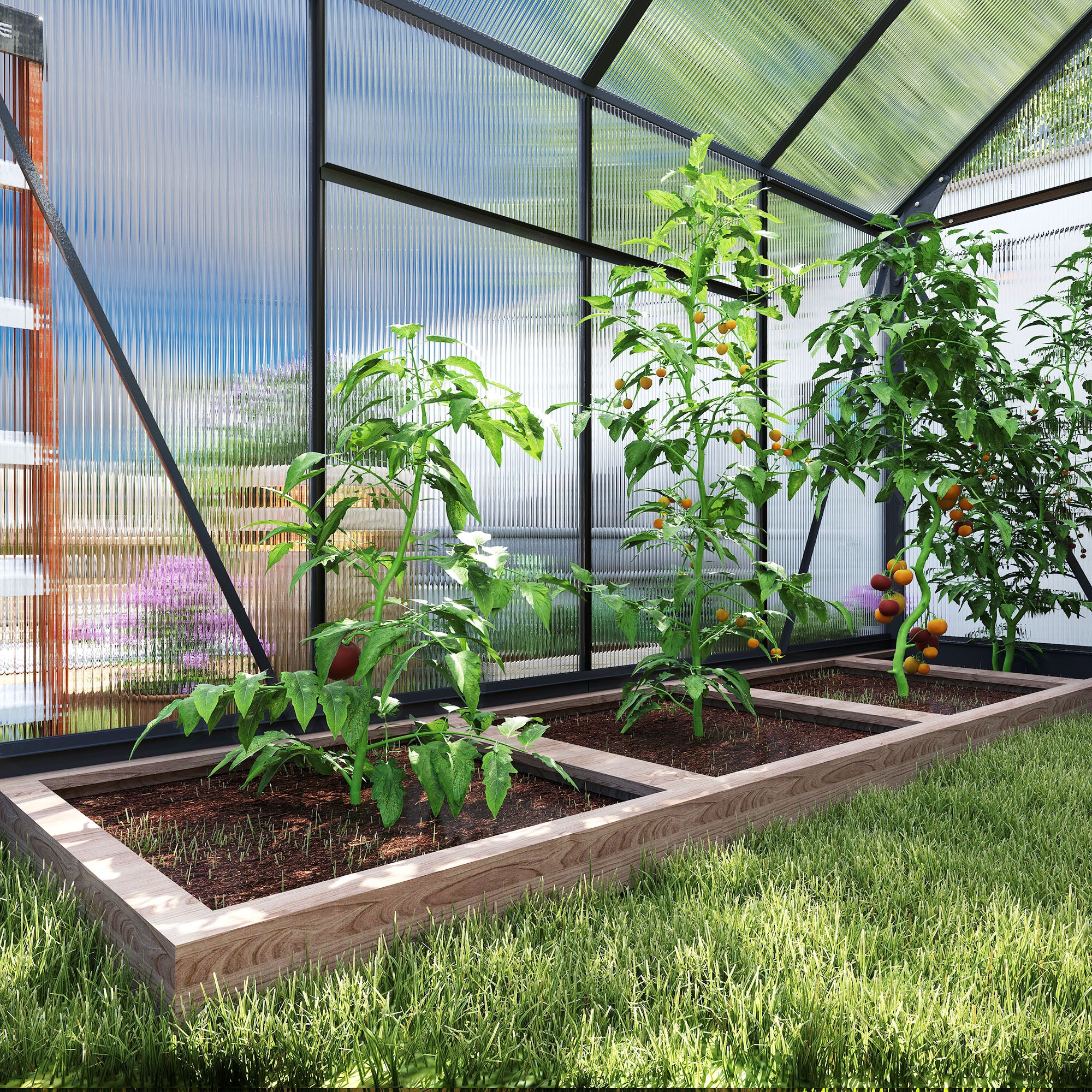 Outsunny 6 x 8ft Polycarbonate Greenhouse, Large Walk-In Green House with Slide Door and Window, Garden Plants Grow House with Aluminium Frame and Foundation, Grey