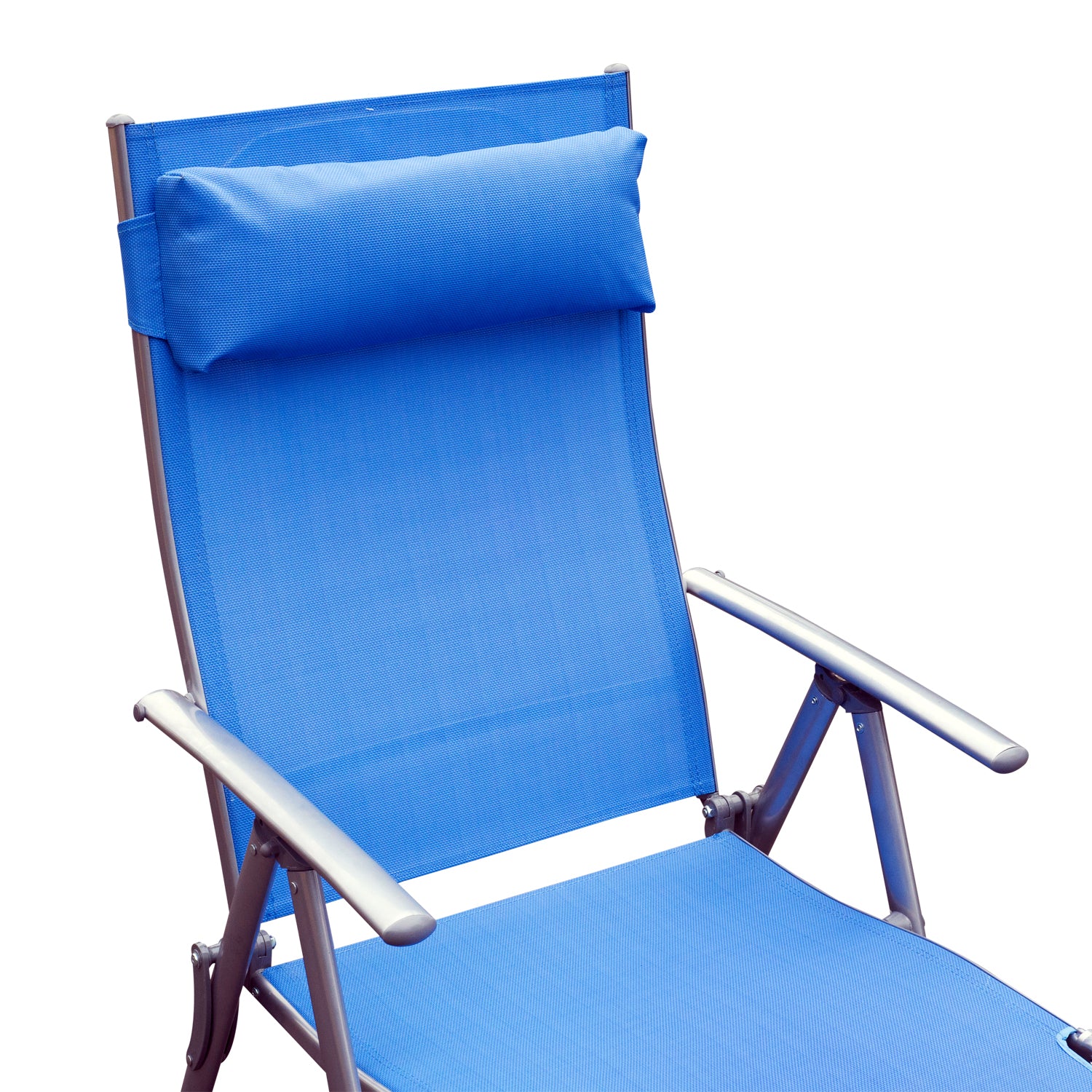 Outsunny Sun Lounger Steel Frame Outdoor Folding Chaise Texteline Lounge Chair Recliner with Headrest & 7 Levels Adjustable Backrest, Blue - North Peak Garden Furniture