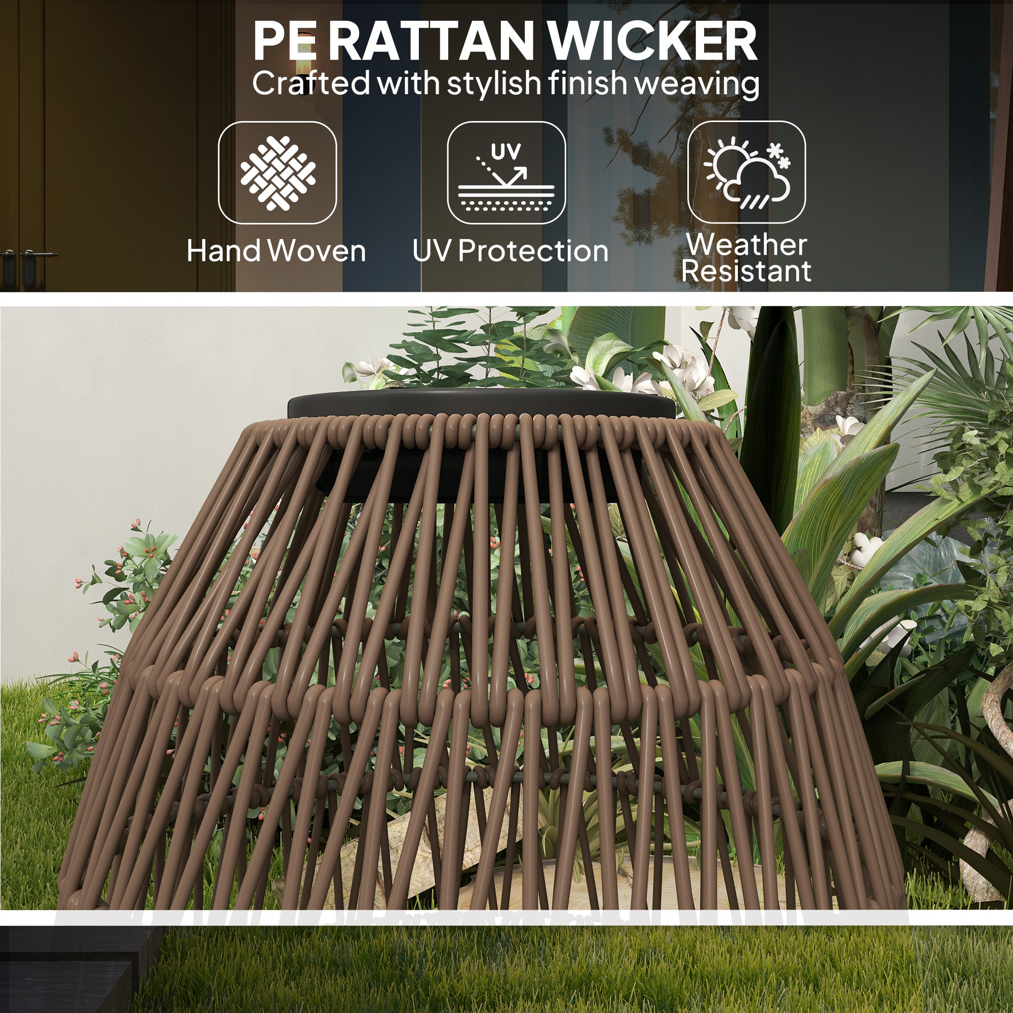 Outsunny Rattan Solar Lamp, Garden Solar Lantern with Auto On/Off Light, IP44 Waterproof, Decorative Outdoor Rattan Lamp for Porch, Pathway, Dark Brown - North Peak Garden Furniture