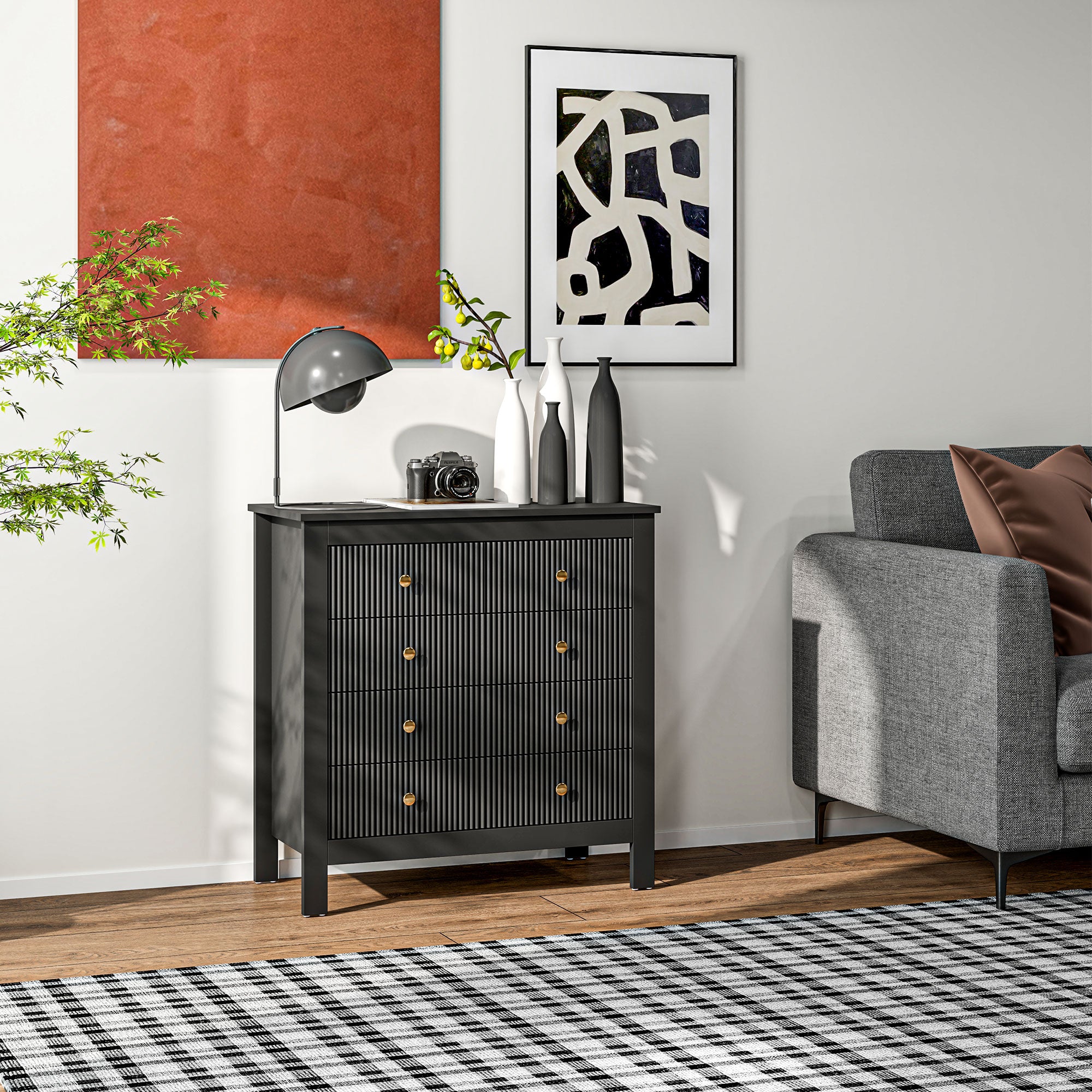 HOMCOM Elegant Chest of Five Drawers - Black - North Peak Garden Furniture