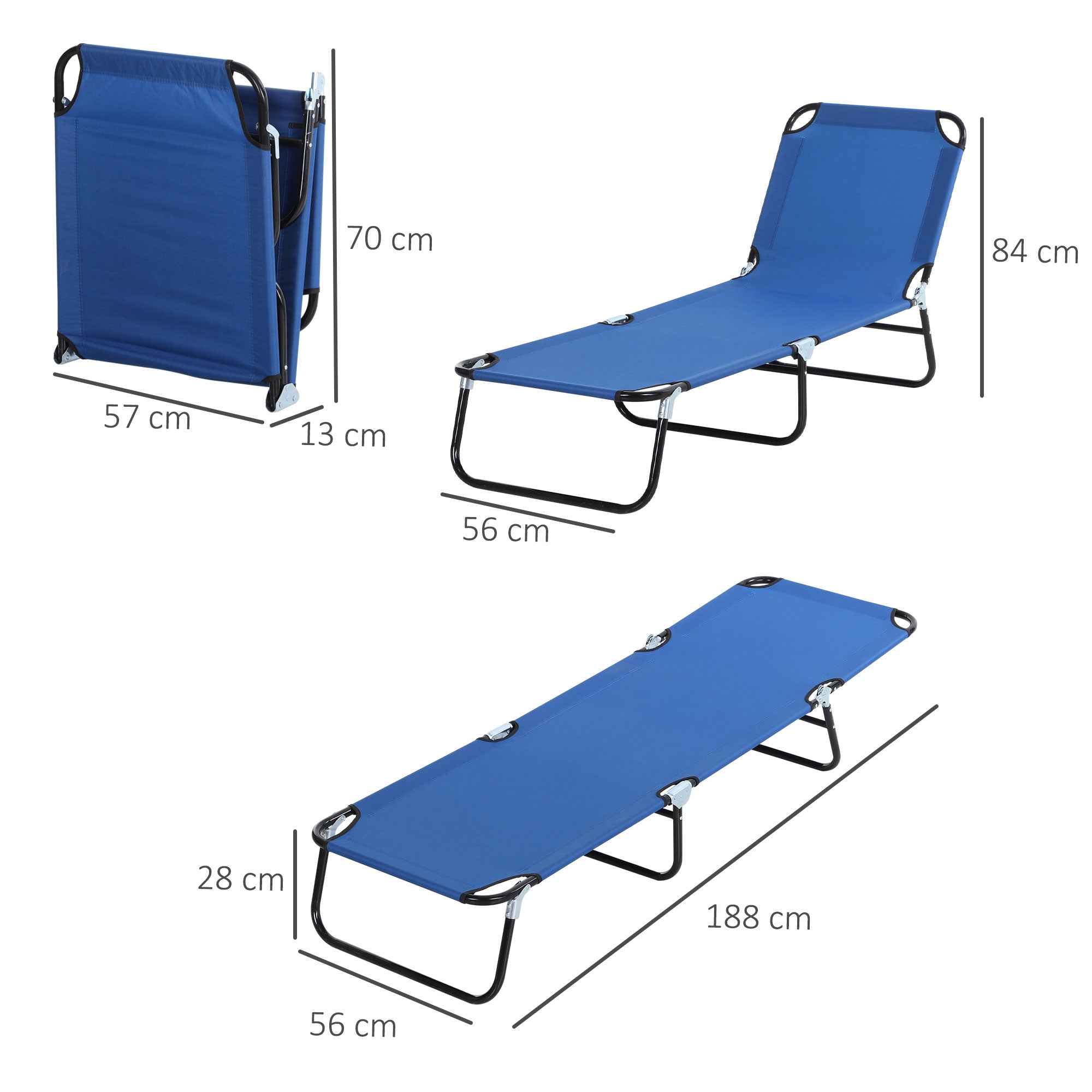 Outsunny Folding Sun Lounger: Adjustable 5-Position Backrest, Lightweight Poolside & Sunbathing Recliner, Blue