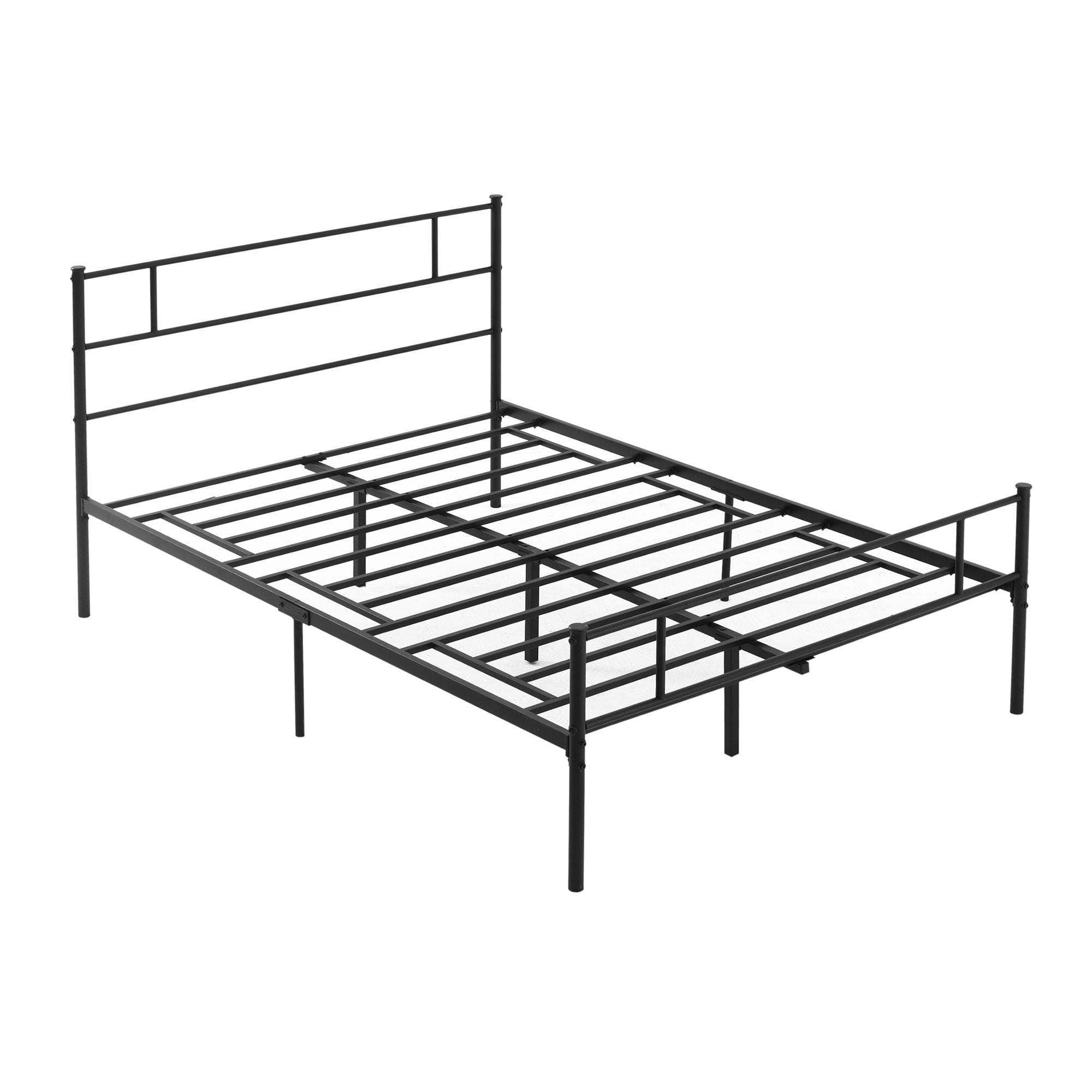 HOMCOM Double Metal Bed Frame Solid Bedstead Base with Headboard and Footboard, Metal Slat Support and Underbed Storage Space, Bedroom Furniture, Black