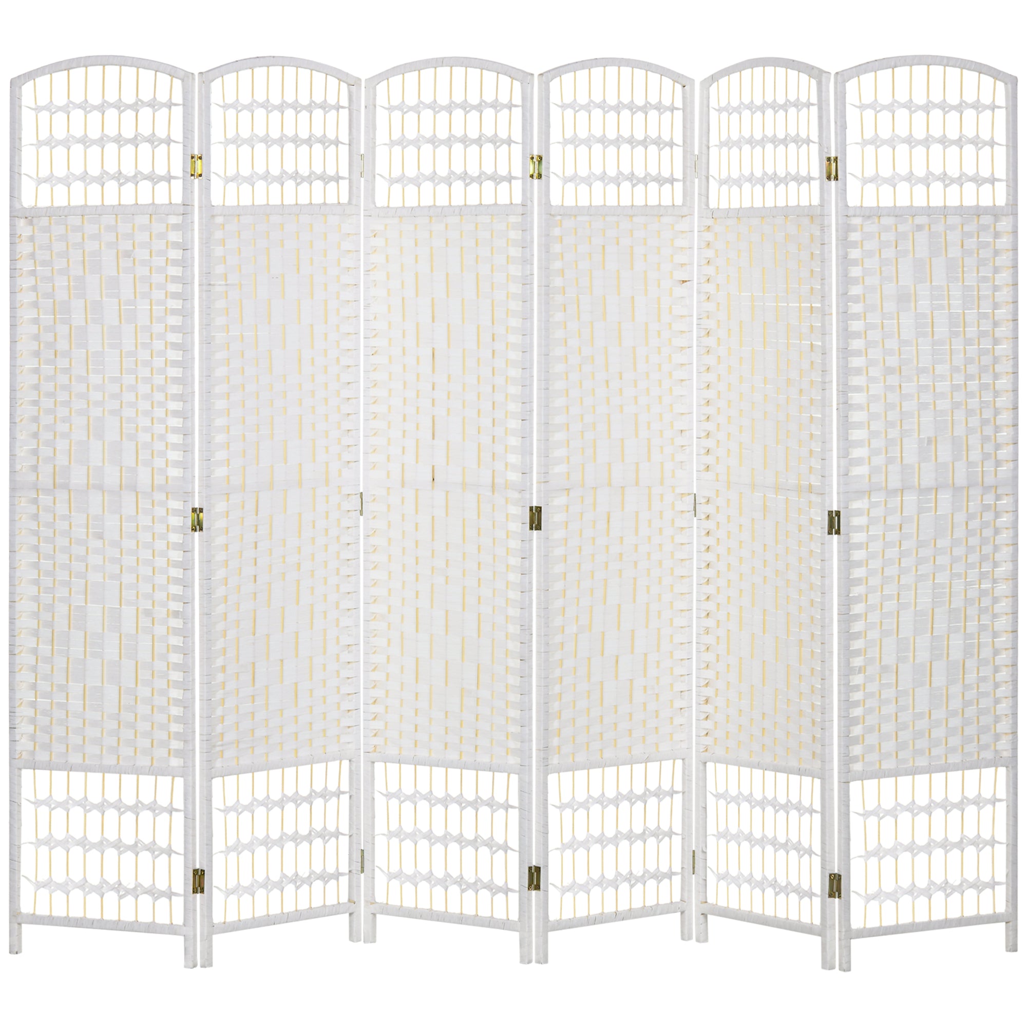 HOMCOM 6 Panel Folding Room Divider, Privacy Screen, Paravent Partition Separator for Living Room, Bedroom, White