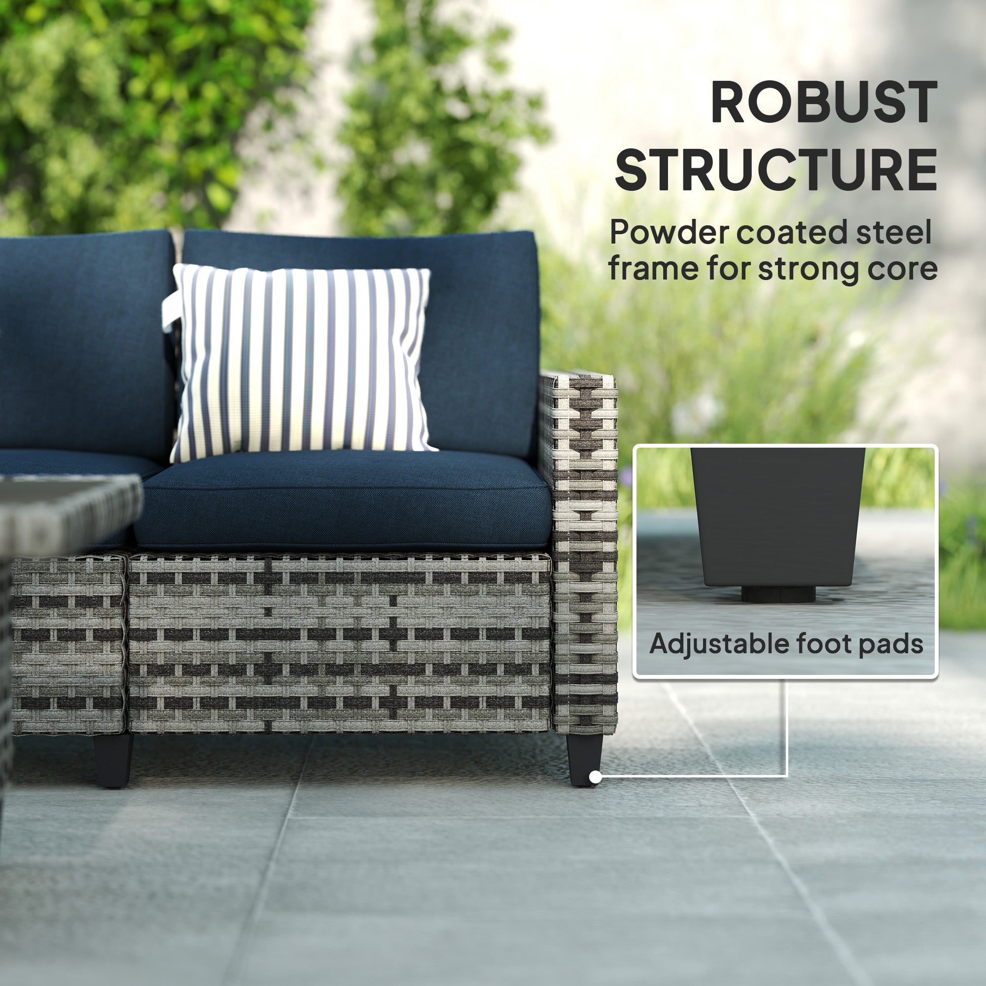 Outsunny Six-Piece Modular Rattan Sofa Set - Navy Blue - North Peak Garden Furniture