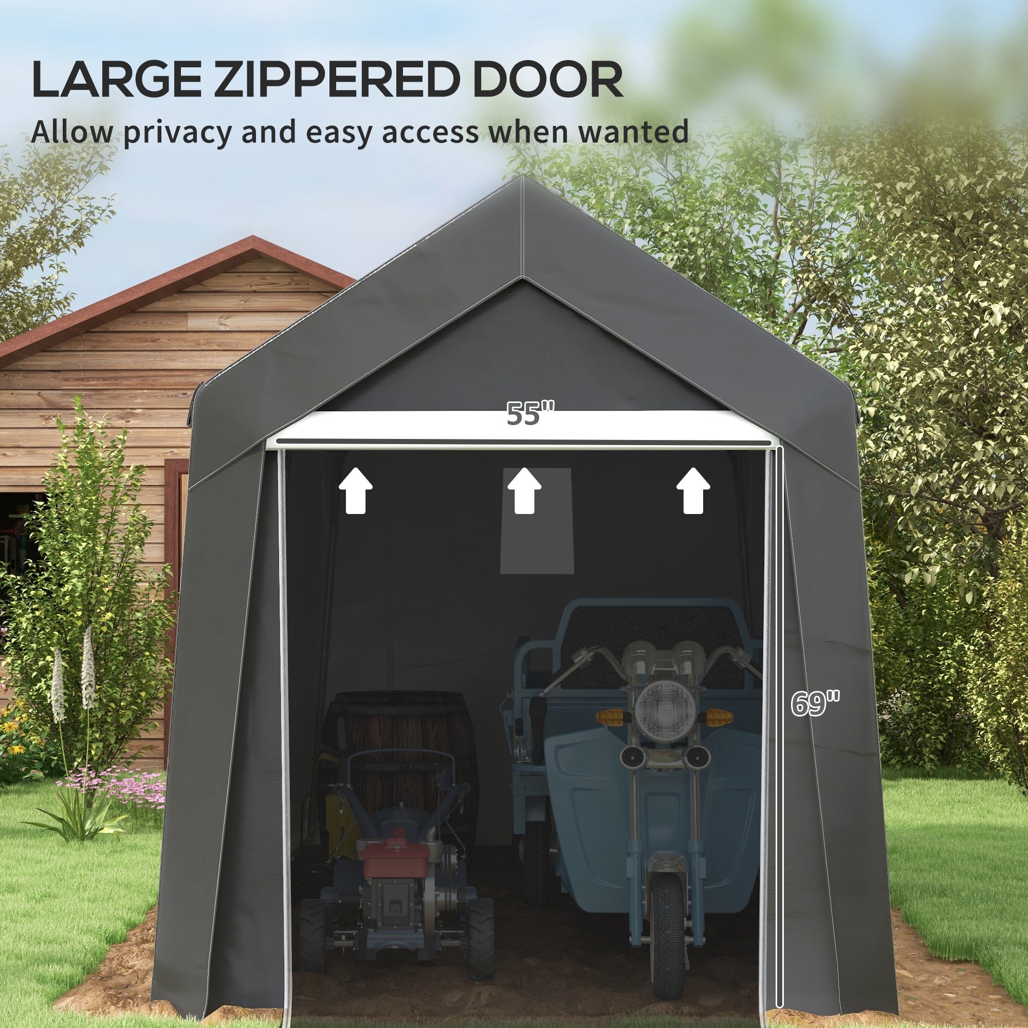 Outsunny 3.6 x 2.1m Portable Outdoor Shed, with Window - Dark Grey - North Peak Garden Furniture
